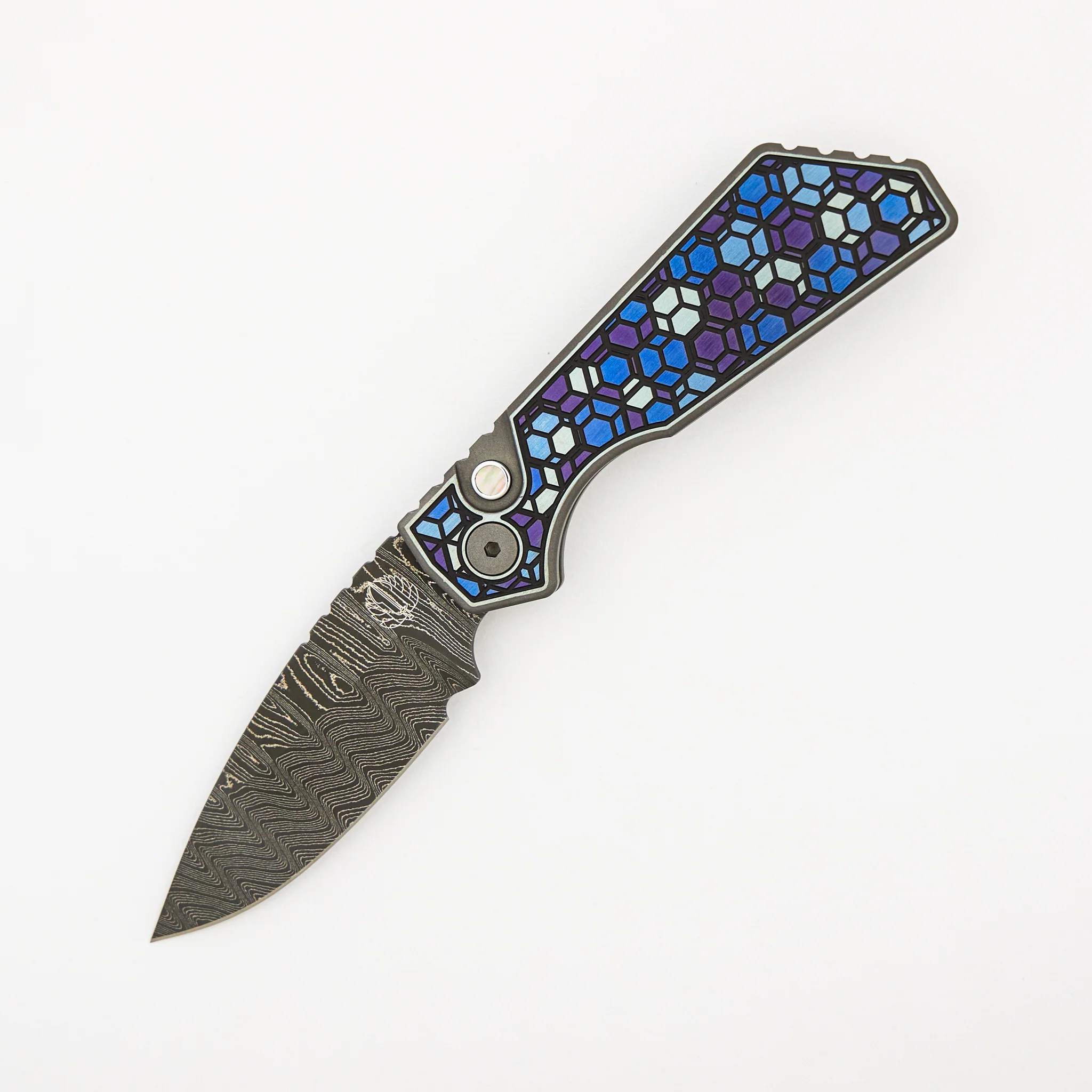 2023 PT+ Custom 009 - "Chipped Metal" Unique Anodized Titanium Handles - Chad Nichols Blade - Custom Ti Clip