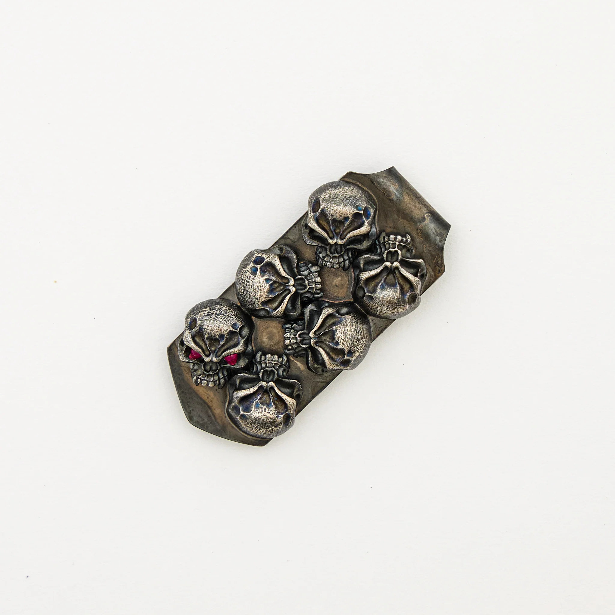 6 Silver Skulls W/ Ruby Eyes Money Clip