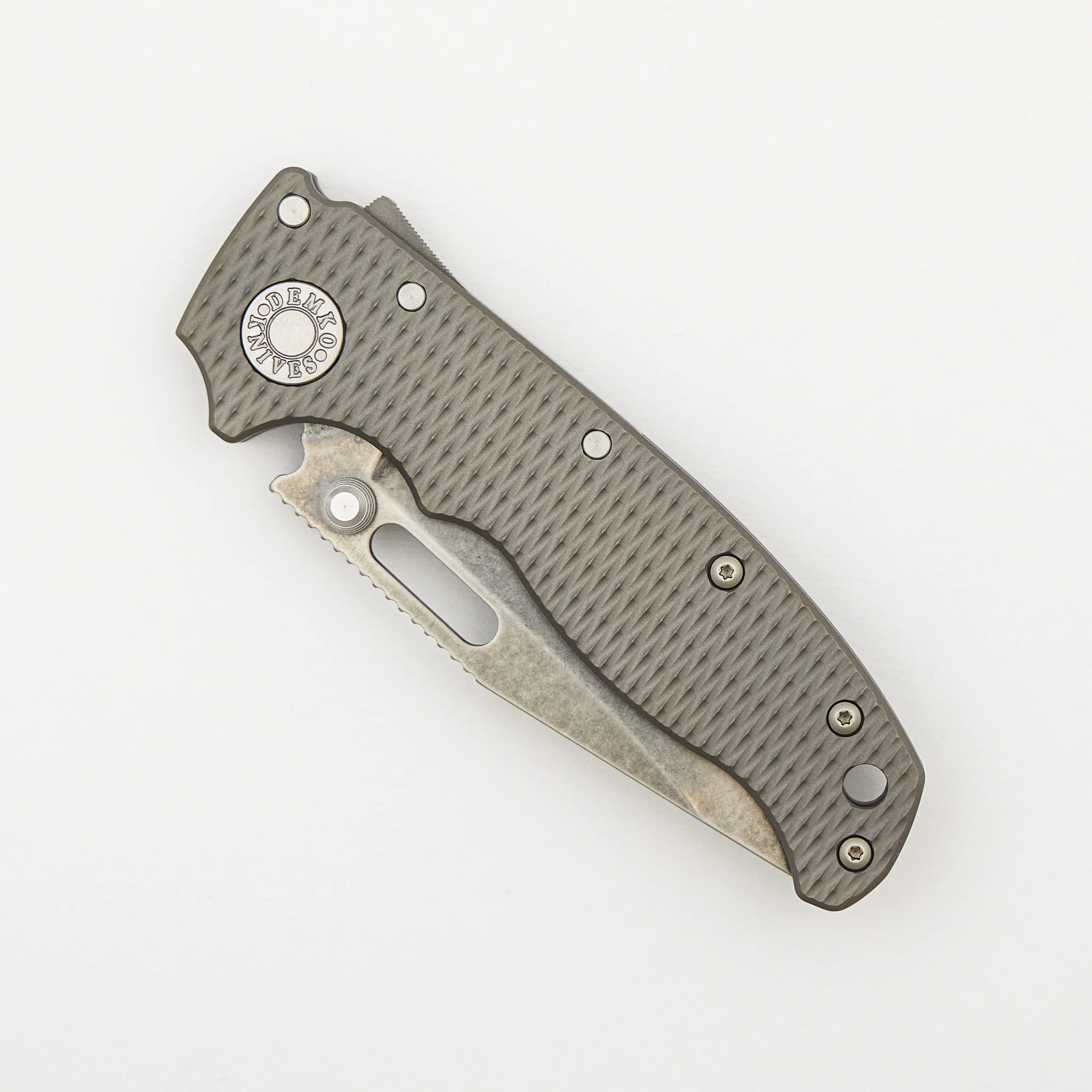 AD20.5 20CV Textured Titanium Handle Clip Point Stonewash Blade - Image 3