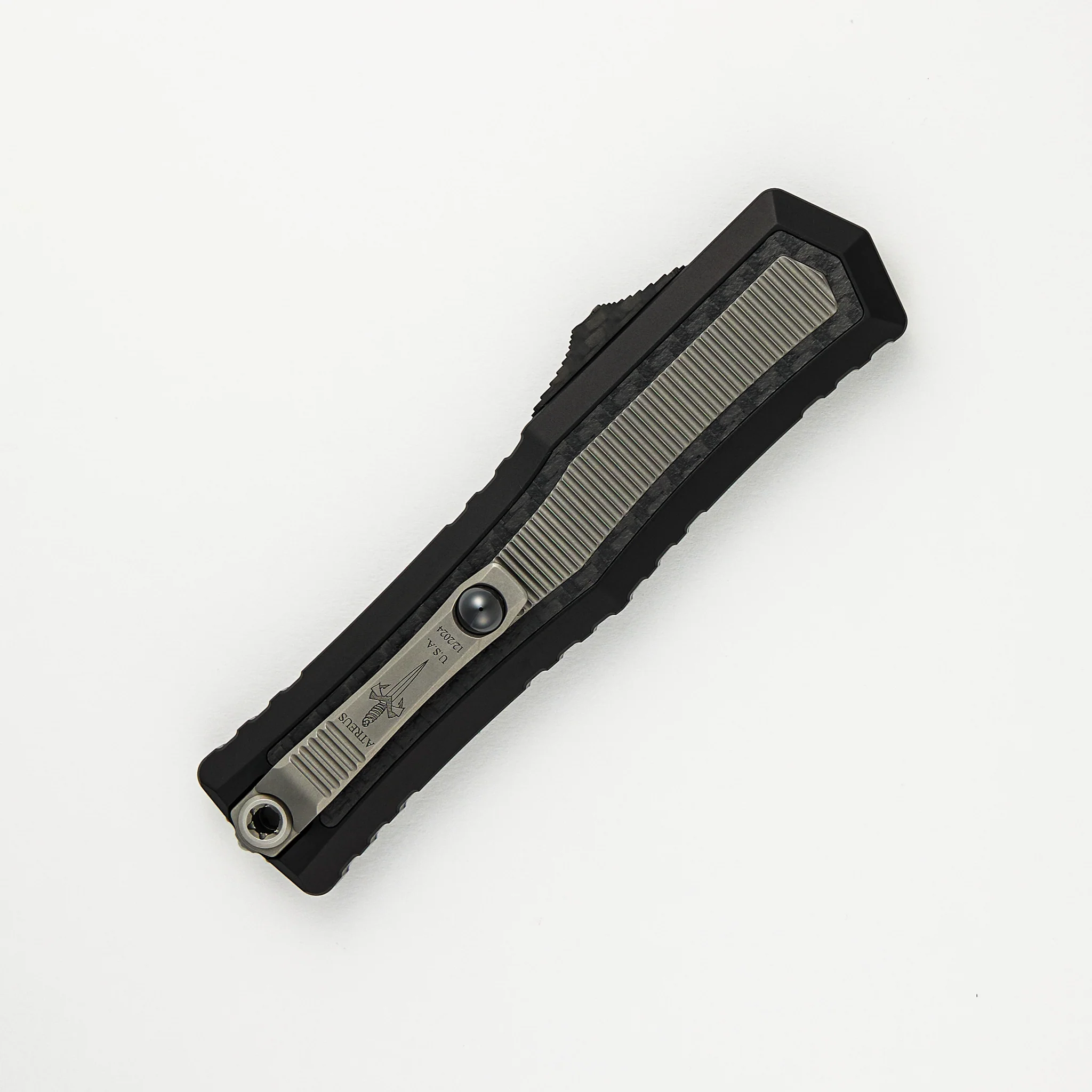 Marfione Custom Knives Atreus - D/E Cryo Ice Finish M390MK Blade - Mil-Spec Aircraft Alloy W/ Carbon Fiber and Titanium Inlays - Image 4