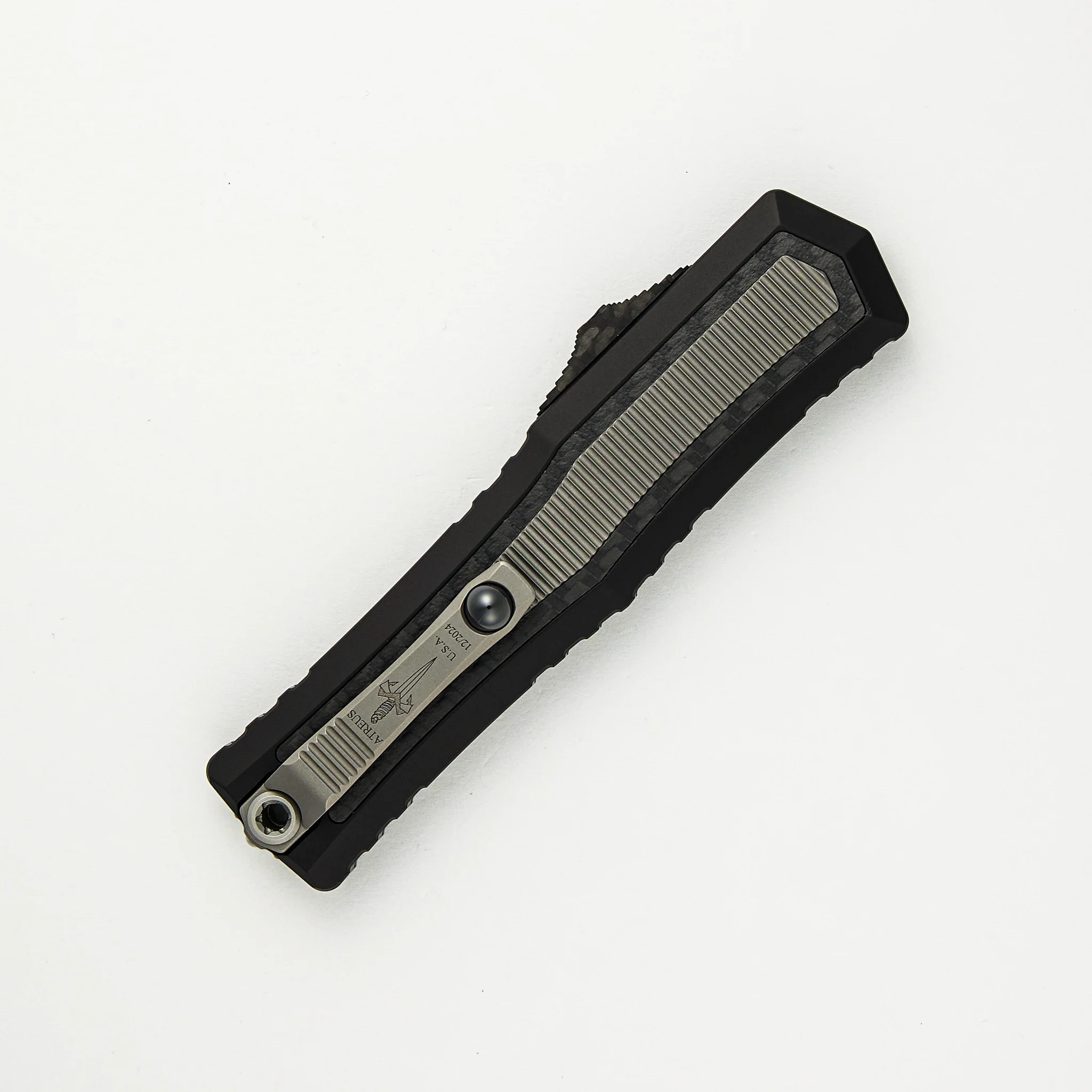 Marfione Custom Knives Atreus - D/E Mirror Polish M390MK Blade - Mil-Spec Aircraft Alloy W/ Carbon Fiber and Titanium Inlays - Image 4
