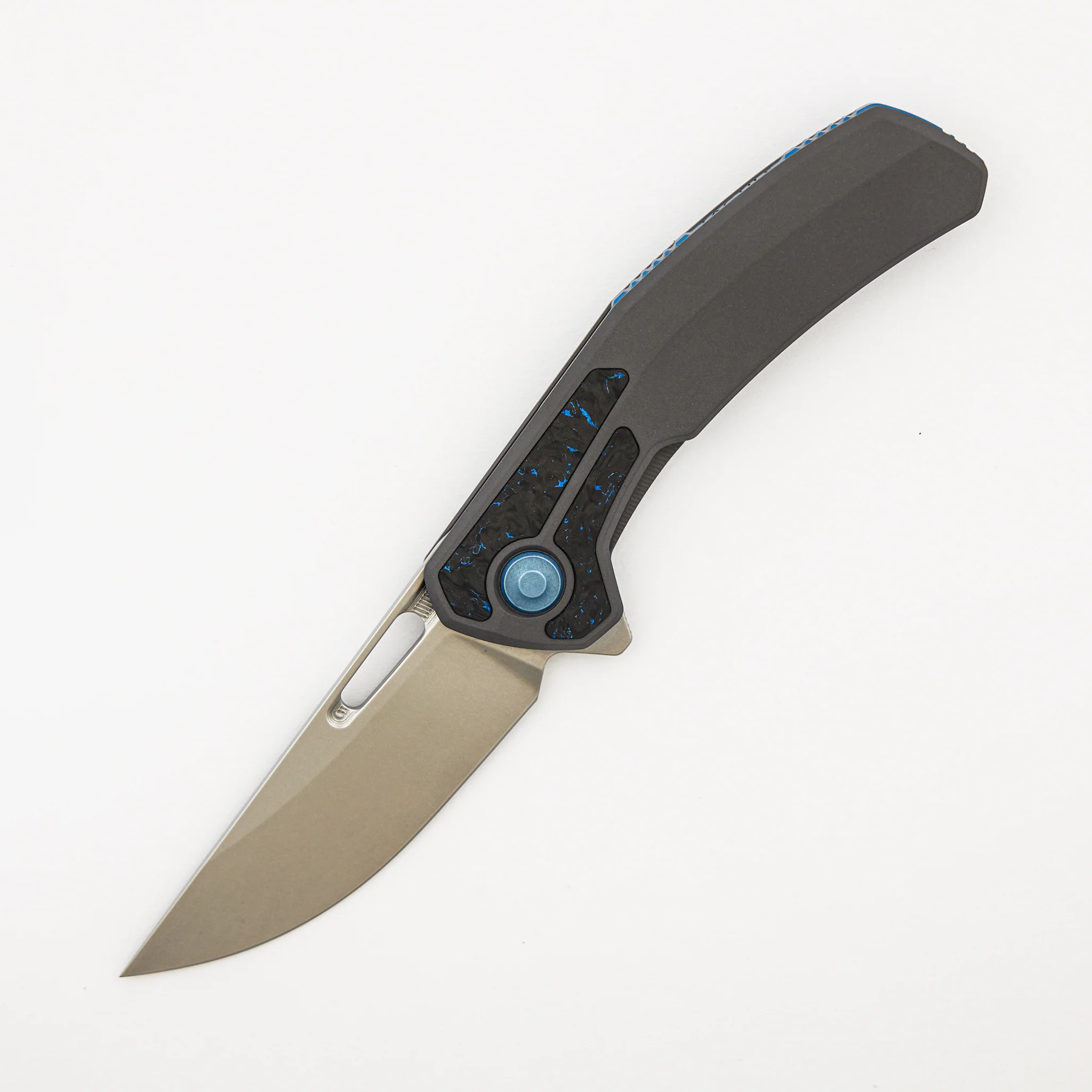 Archer - Feathered Titanium Handle W/ Blue TechnoCarbo Inlay - MagnaCut Blade - Blue Accents