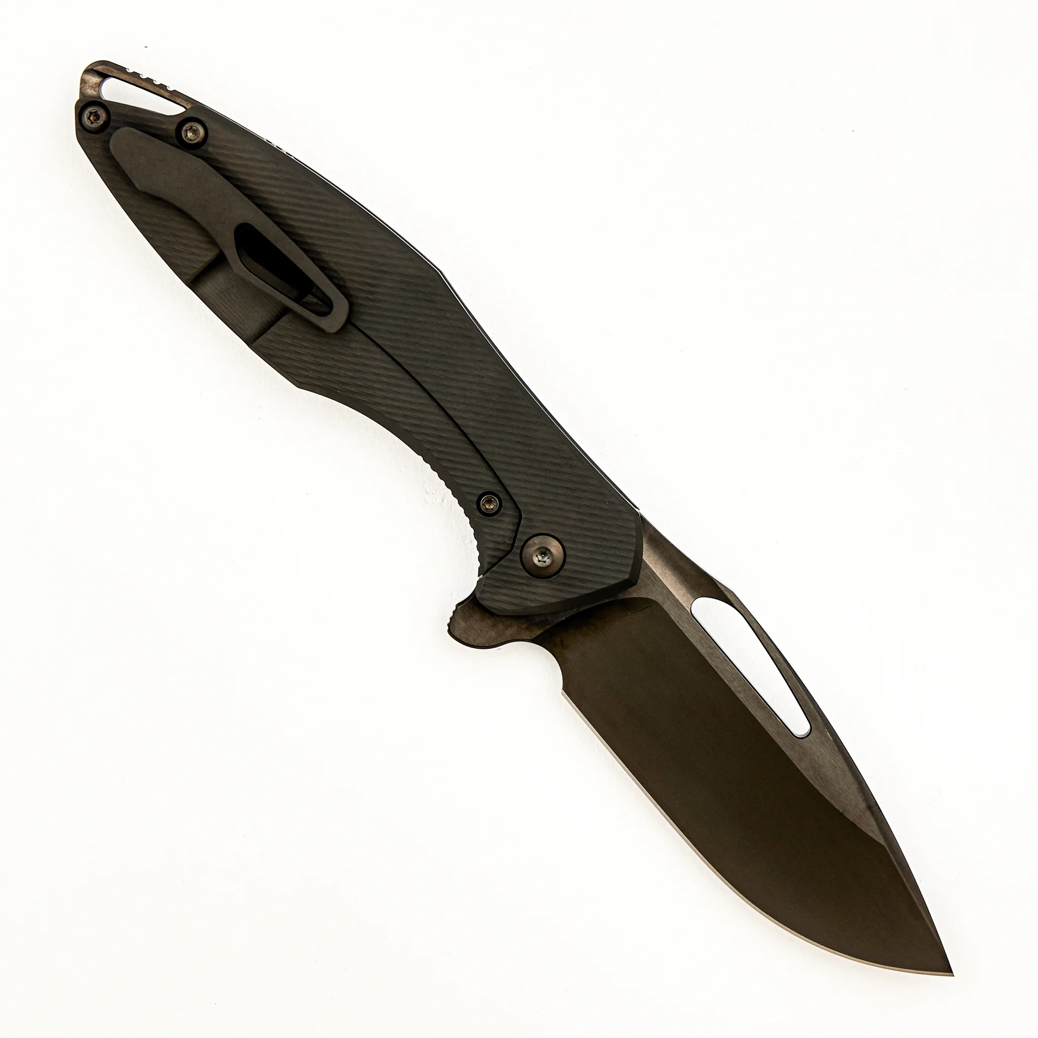 Arius - C-Patterned DLC Titanium Handle - DLC Hardware - DLC Brightwashed W/ Polished Flats M390 Blade - Image 2
