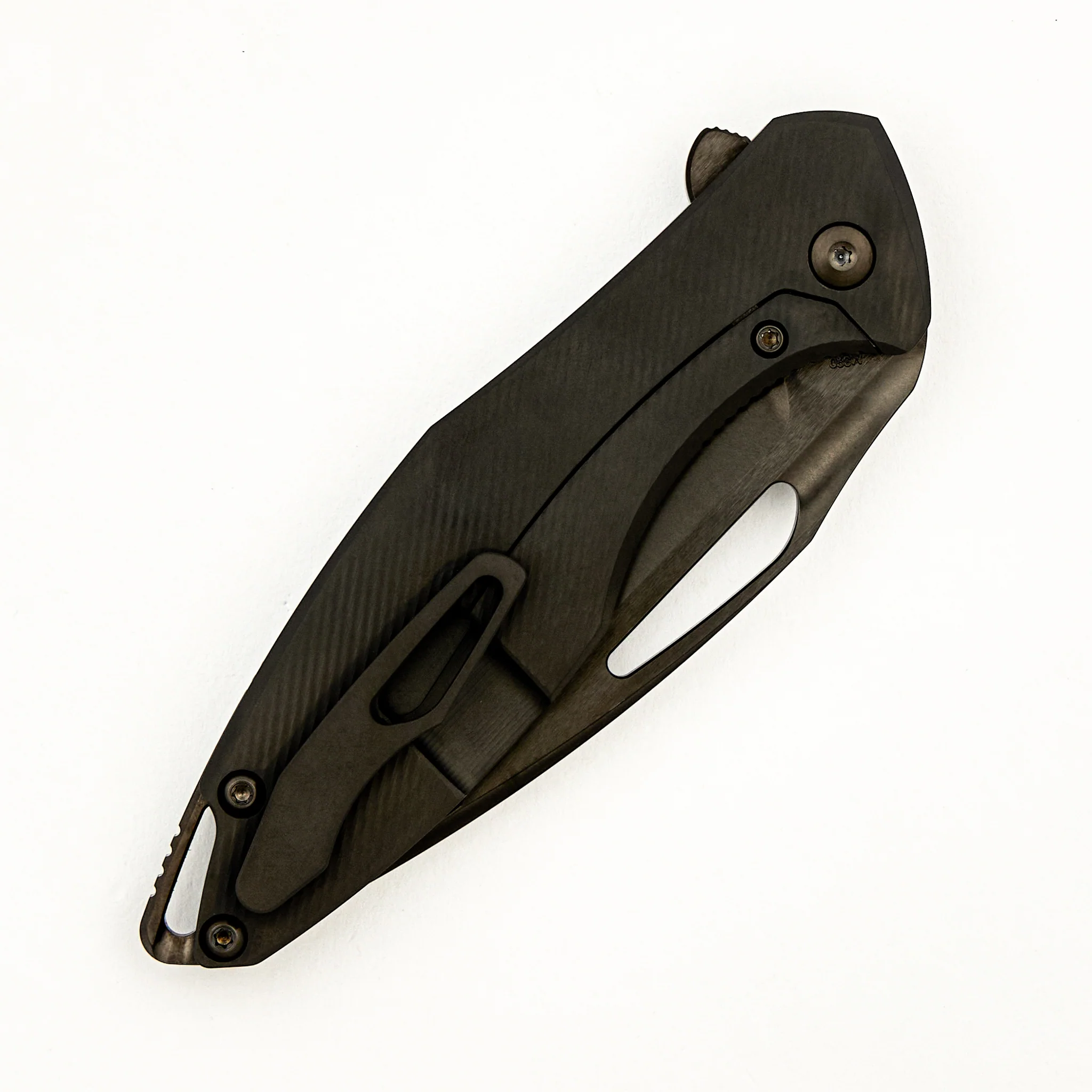 Arius - C-Patterned DLC Titanium Handle - DLC Hardware - DLC Brightwashed W/ Polished Flats M390 Blade - Image 4