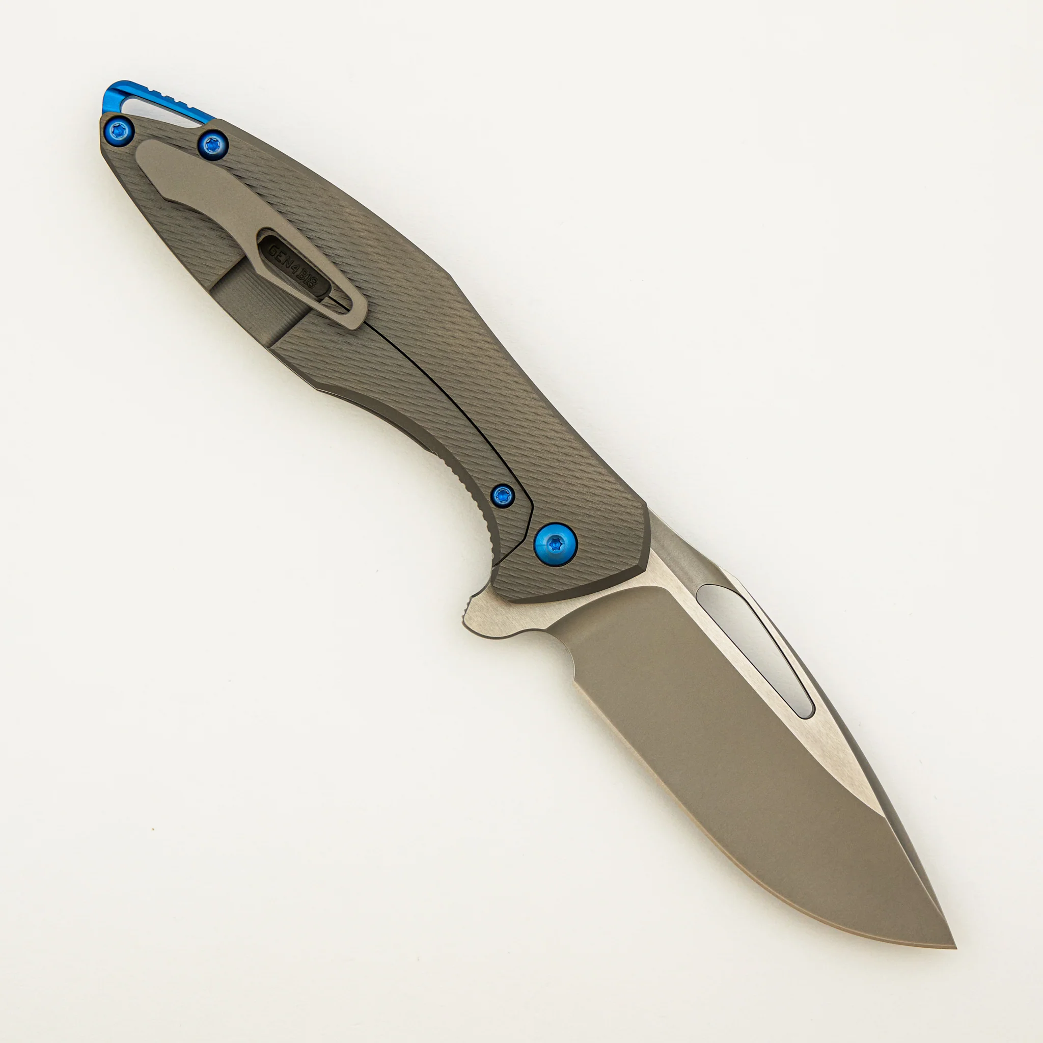 Arius - Corda Titanium Handle - Blue Hardware - Burnished W/ Polished Flats M390 Blade - Image 2
