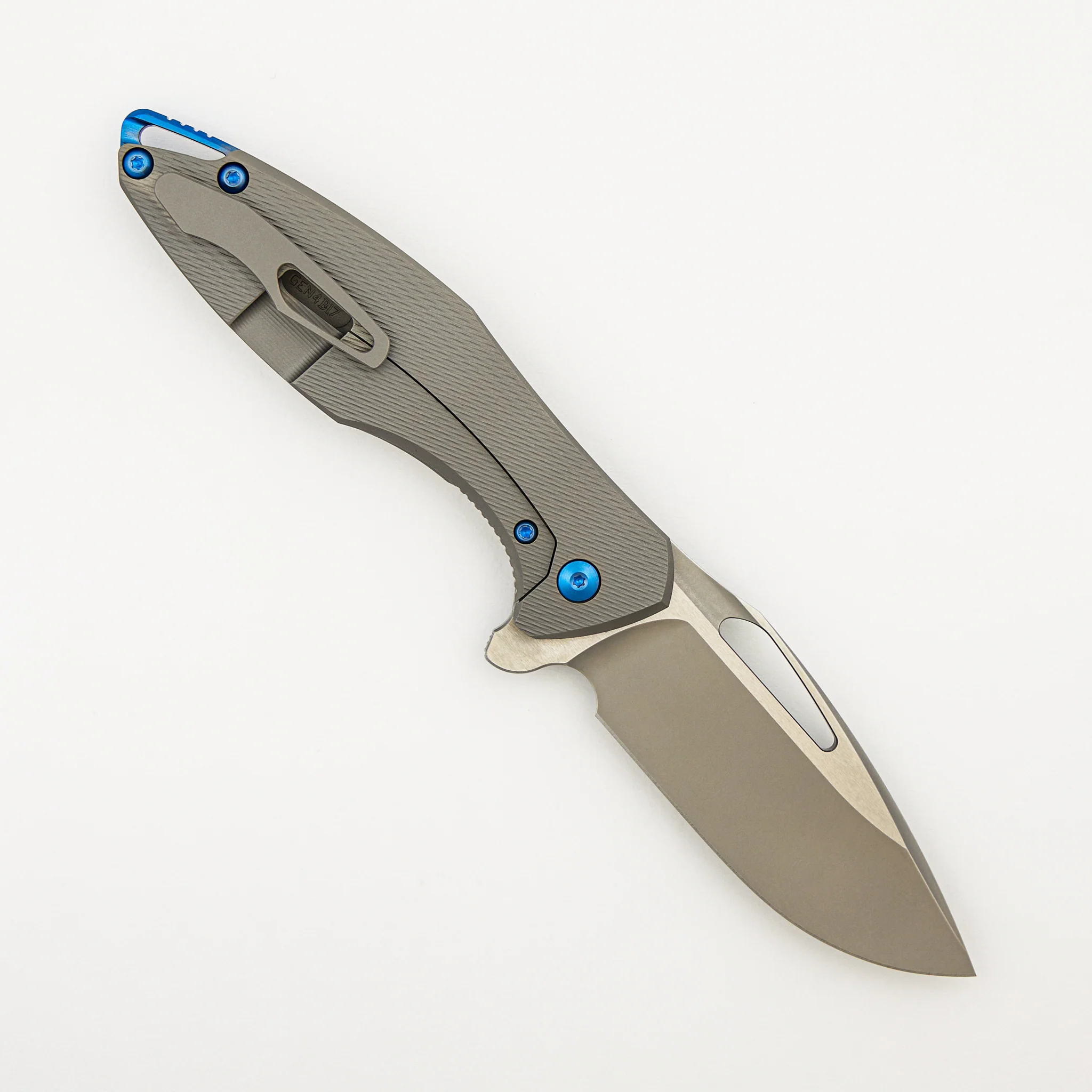 Arius - Corda Titanium Handle - Blue Hardware - Burnished W/ Polished Flats M398 Blade - Image 2