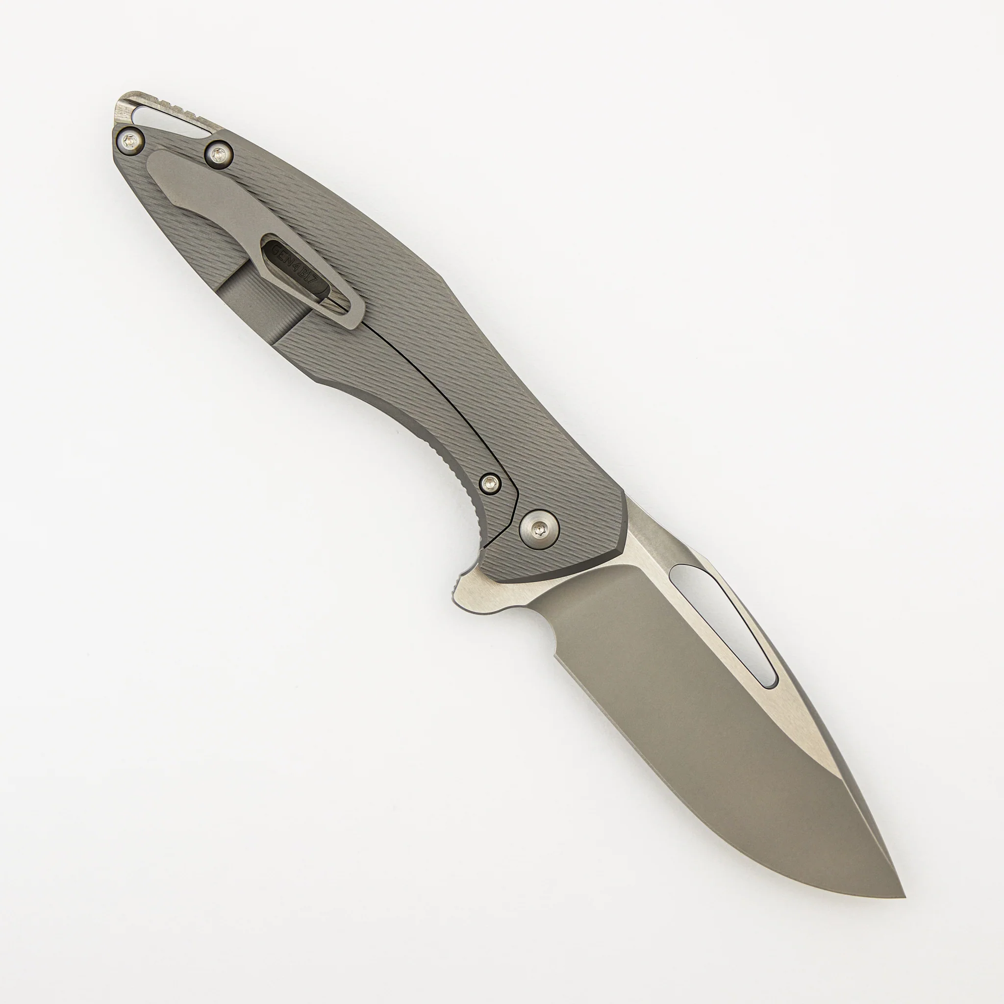 Arius - Corda Titanium Handle - Silver Hardware - Burnished W/ Polished Flats M398 Blade - Image 2