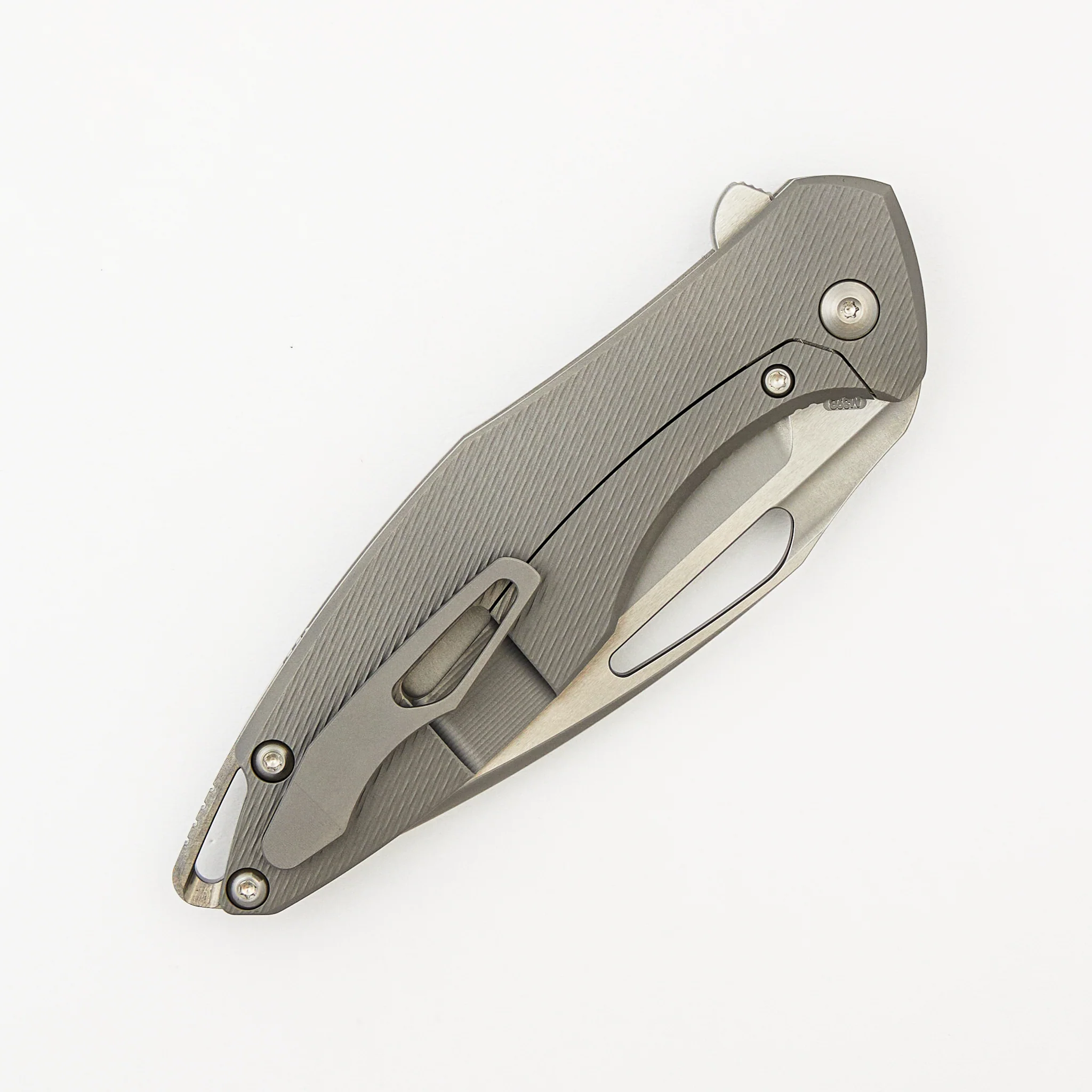 Arius - Corda Titanium Handle - Silver Hardware - Burnished W/ Polished Flats M398 Blade - Image 4