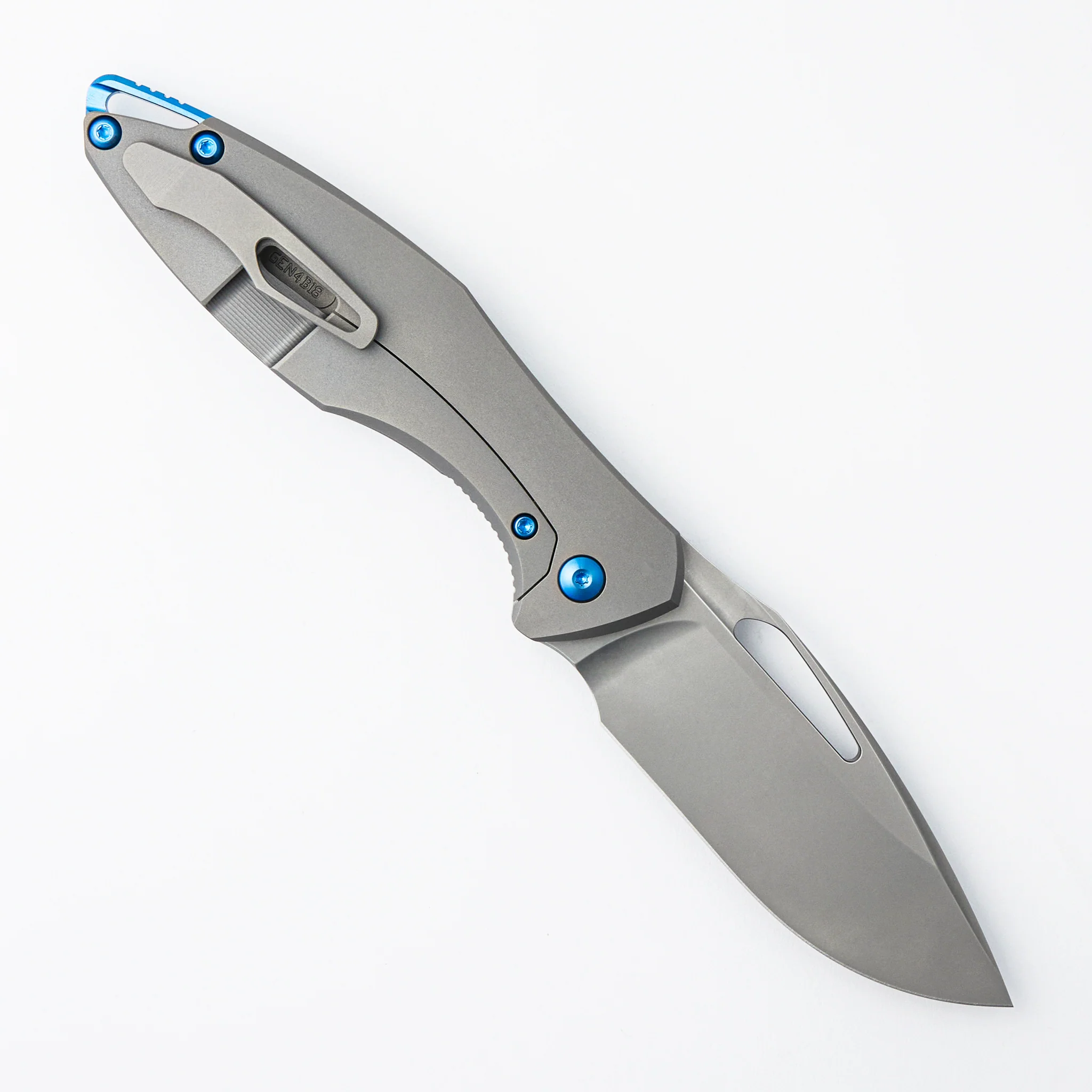Arius - Non-Flipper - Smooth Titanium Handle - Blue Hardware - Burnished M390 Blade - Image 2