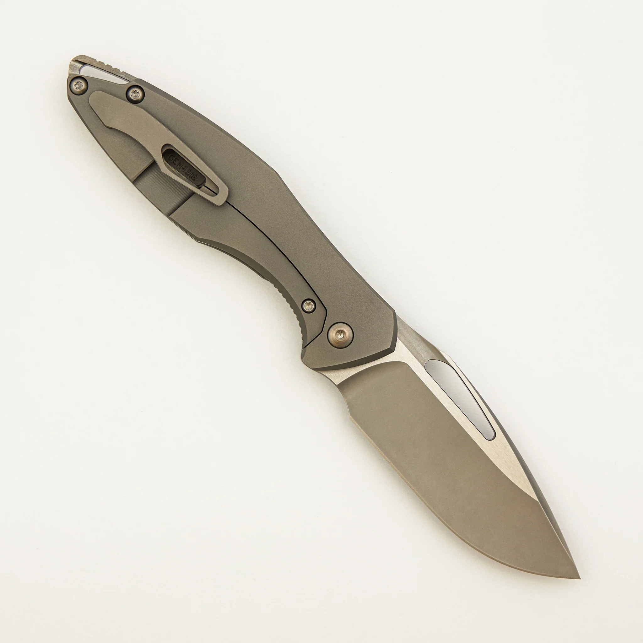 Arius - Non Flipper - Smooth Titanium Handle - Silver Hardware - Burnished W/ Polished Flats M390 Blade - Image 2