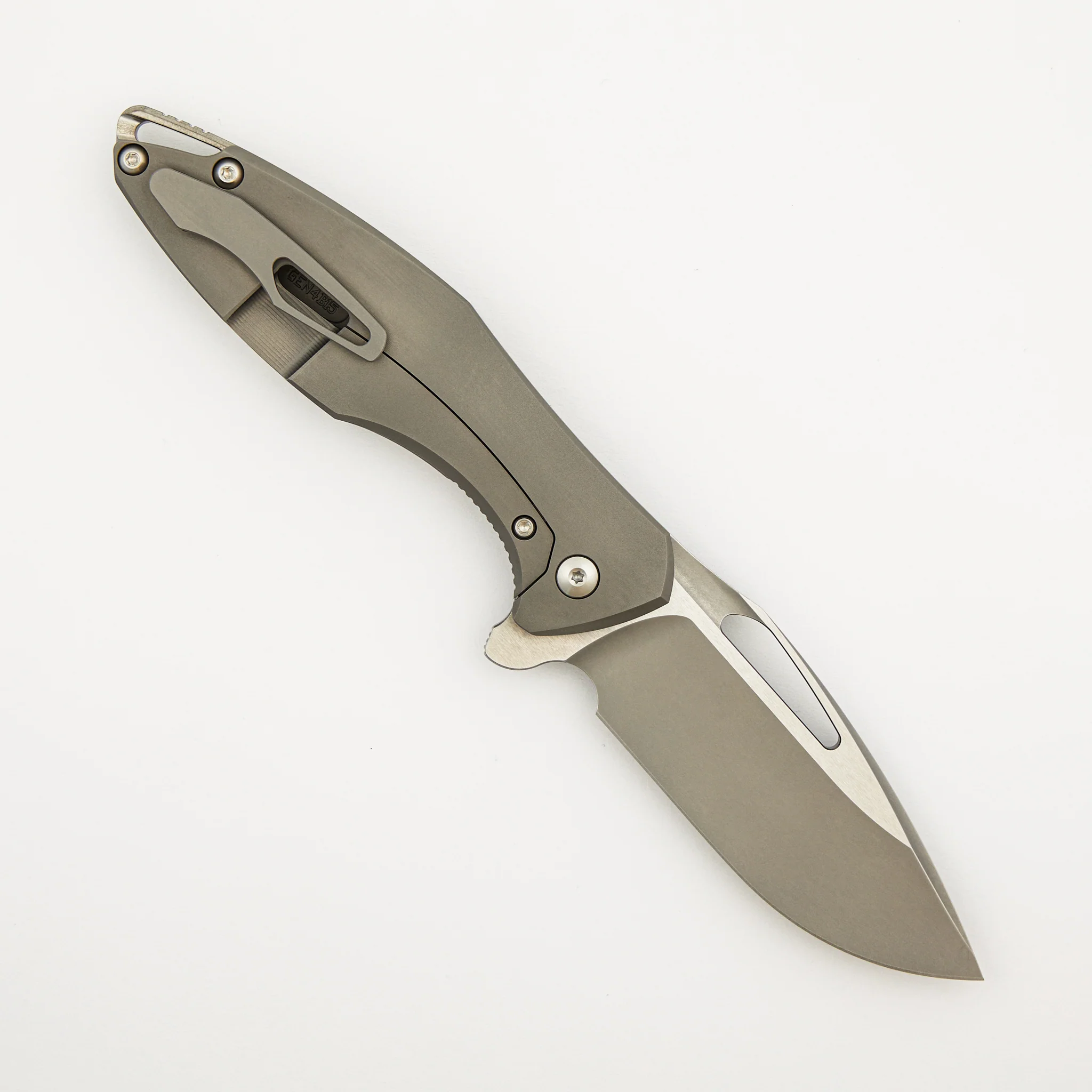 Arius - Smooth Titanium Handle - Silver Hardware - Burnished W/ Polished Flats M390 Blade - Image 2