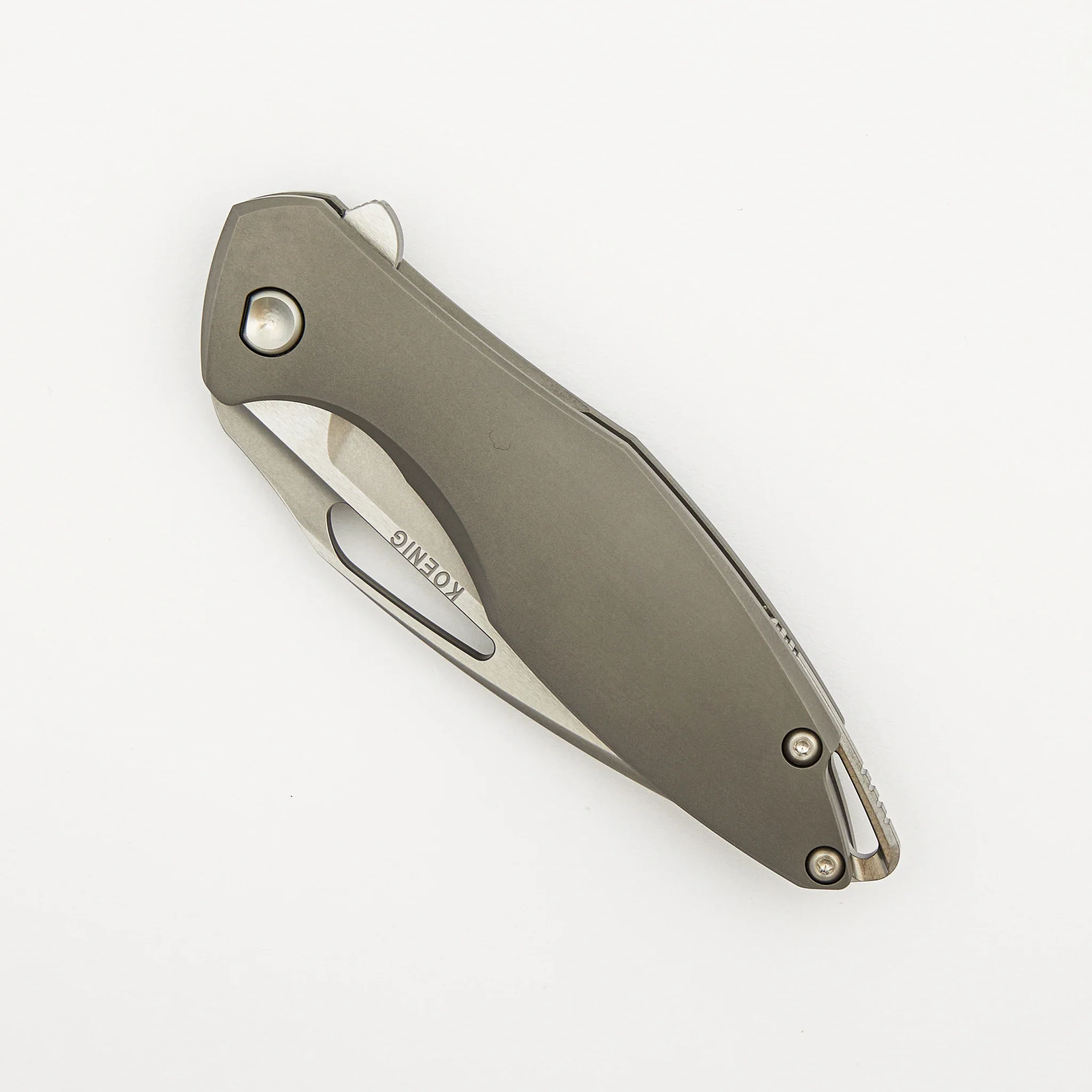Arius - Smooth Titanium Handle - Silver Hardware - Burnished W/ Polished Flats M390 Blade - Image 3