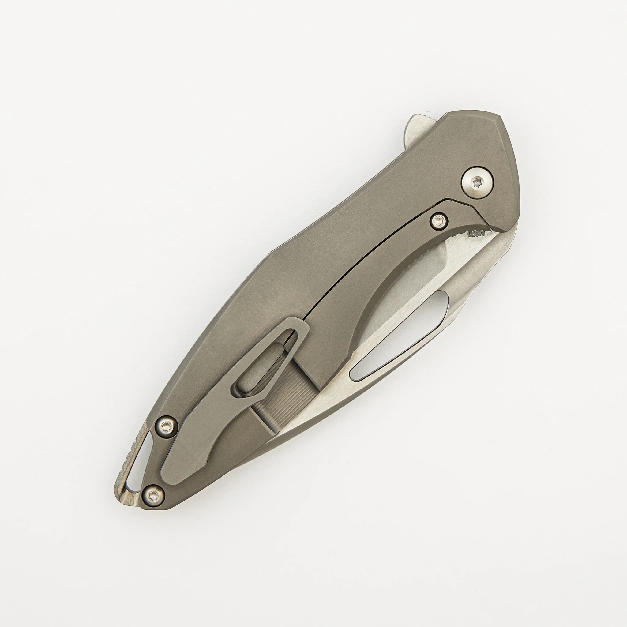 Arius - Smooth Titanium Handle - Silver Hardware - Burnished W/ Polished Flats M390 Blade - Image 4