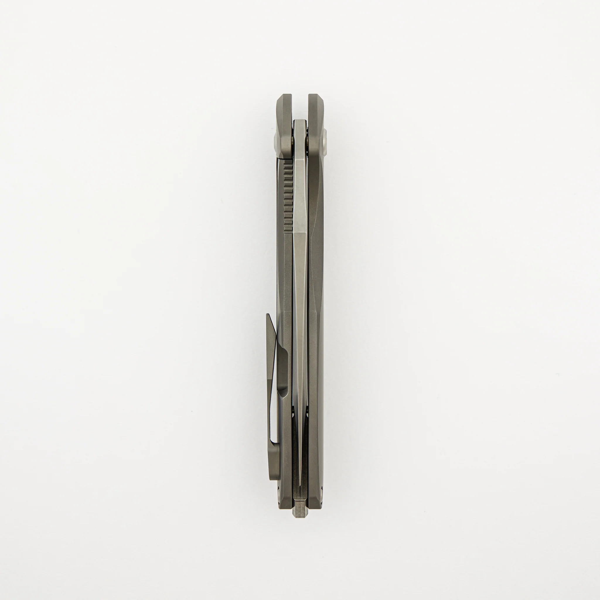 Arius - Smooth Titanium Handle - Silver Hardware - Burnished W/ Polished Flats M390 Blade - Image 5