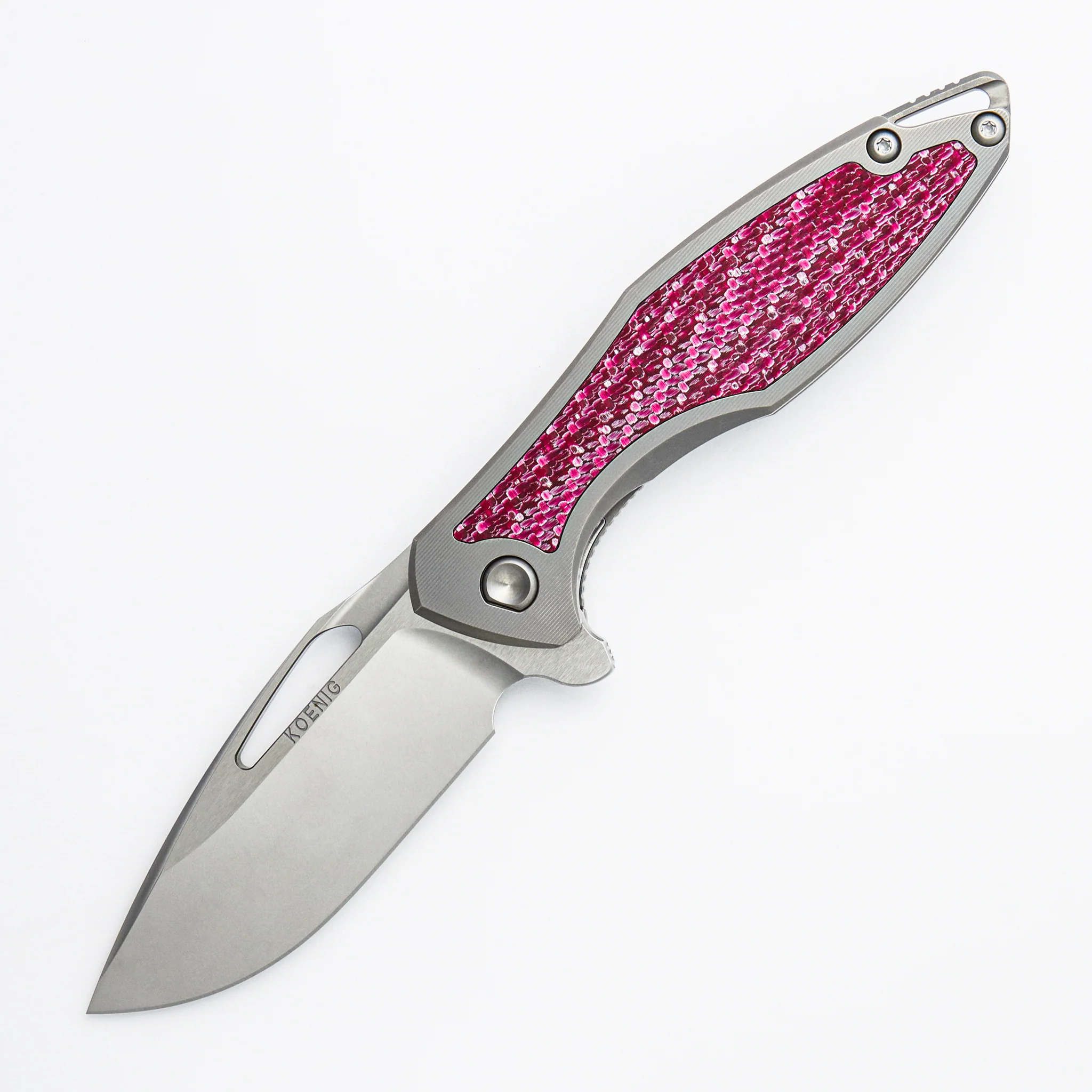 Arius - Smooth Titanium Handle W/ Cherry Twill Inlay - Silver Hardware - Brightwashed w/ Polished Flats M390 Blade