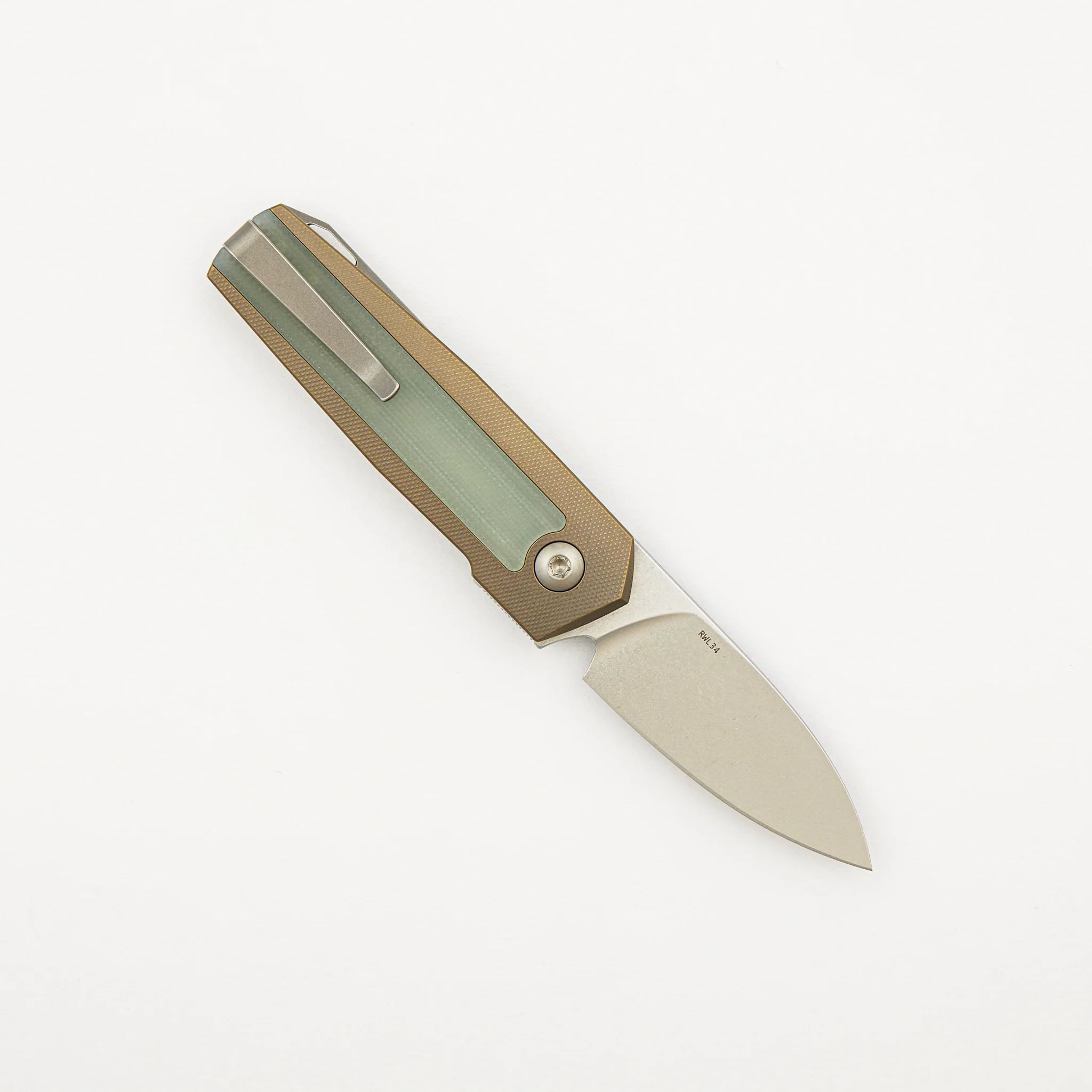 ARN - Amber/Satin - Titanium Handle - Jade G10 Inlays - RWL34 Blade - Image 2