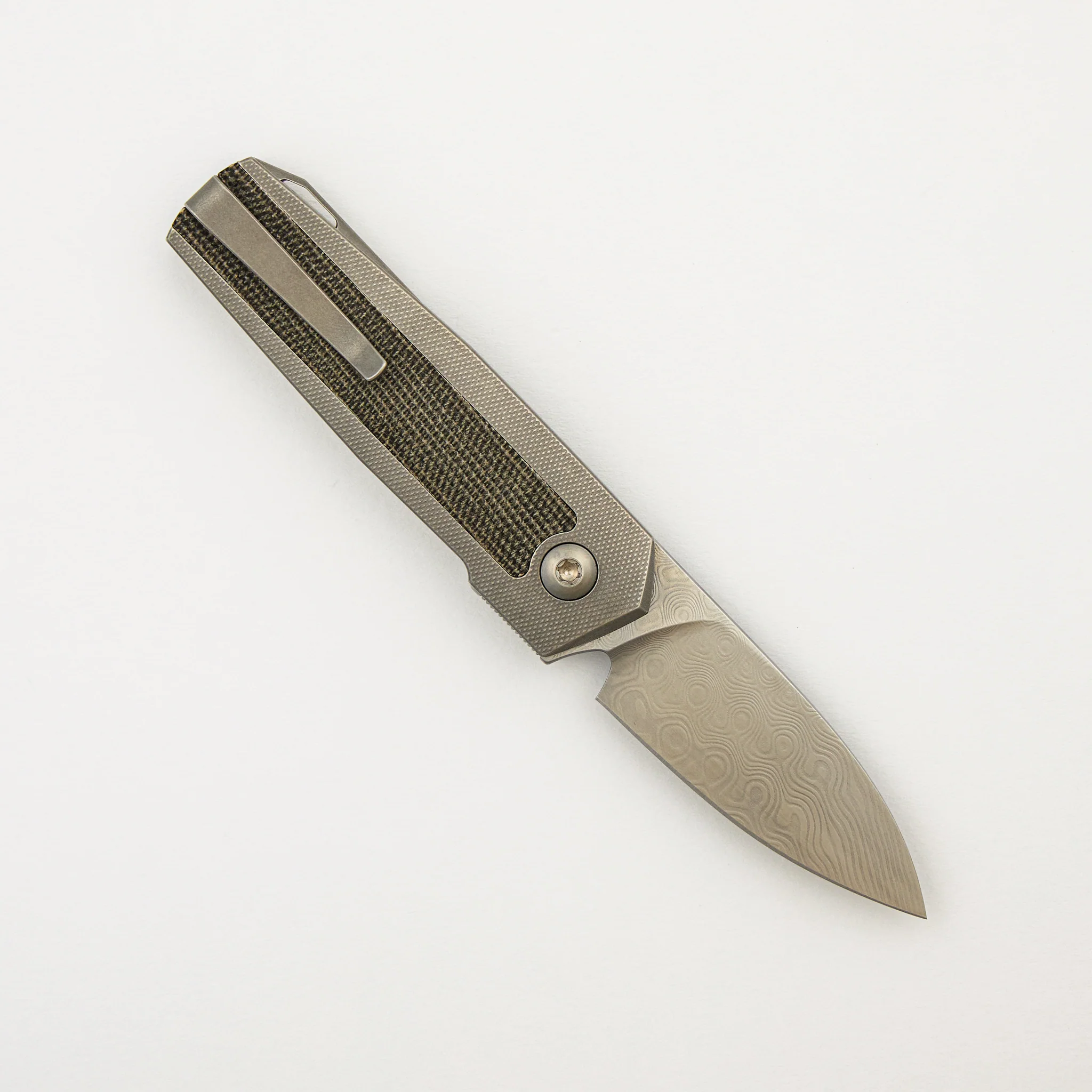 ARN - Grey/Satin - Titanium Handle - Green Micarta Inlays - Damasteel Blade - Image 2
