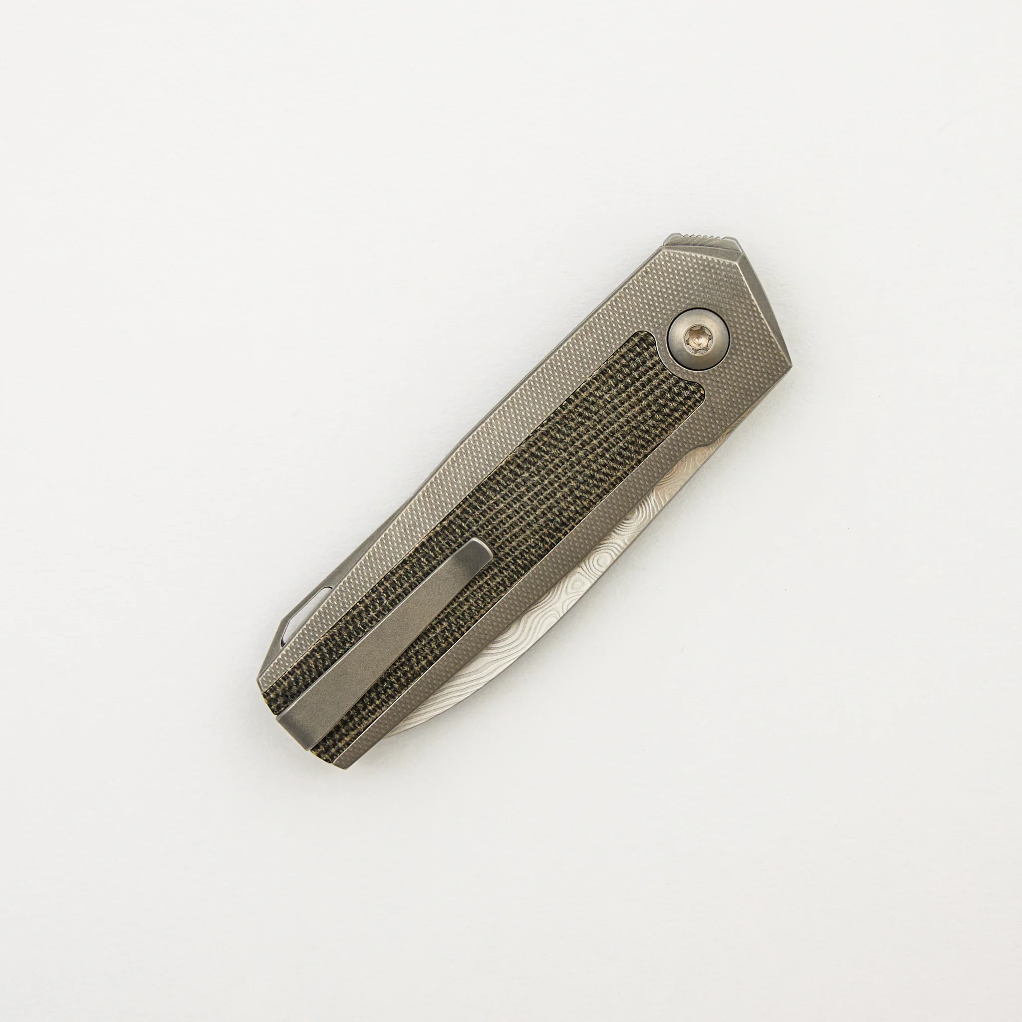 ARN - Grey/Satin - Titanium Handle - Green Micarta Inlays - Damasteel Blade - Image 4