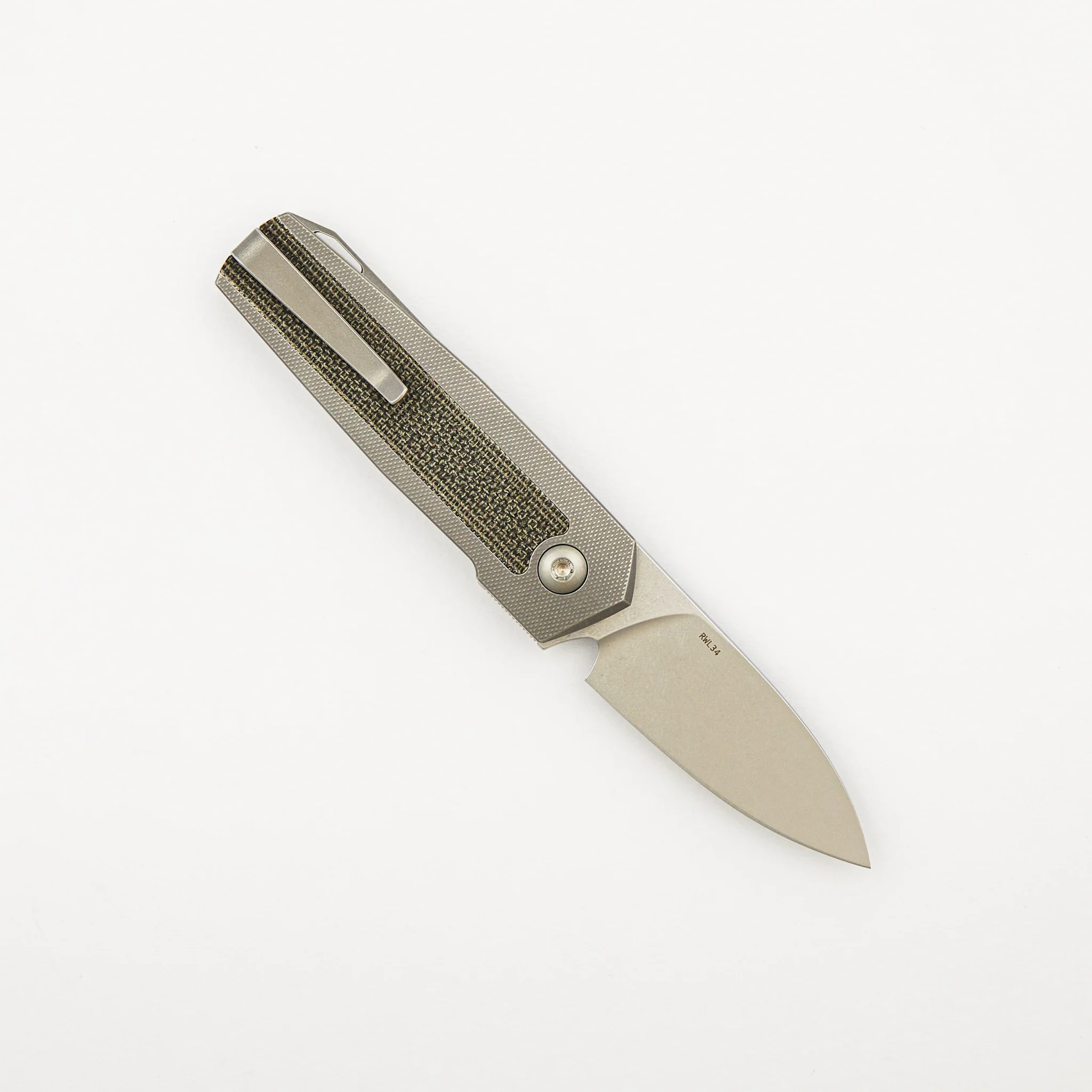 ARN - Grey/Satin - Titanium Handle - Green Micarta Inlays - RWL34 Blade - #64 - Image 2