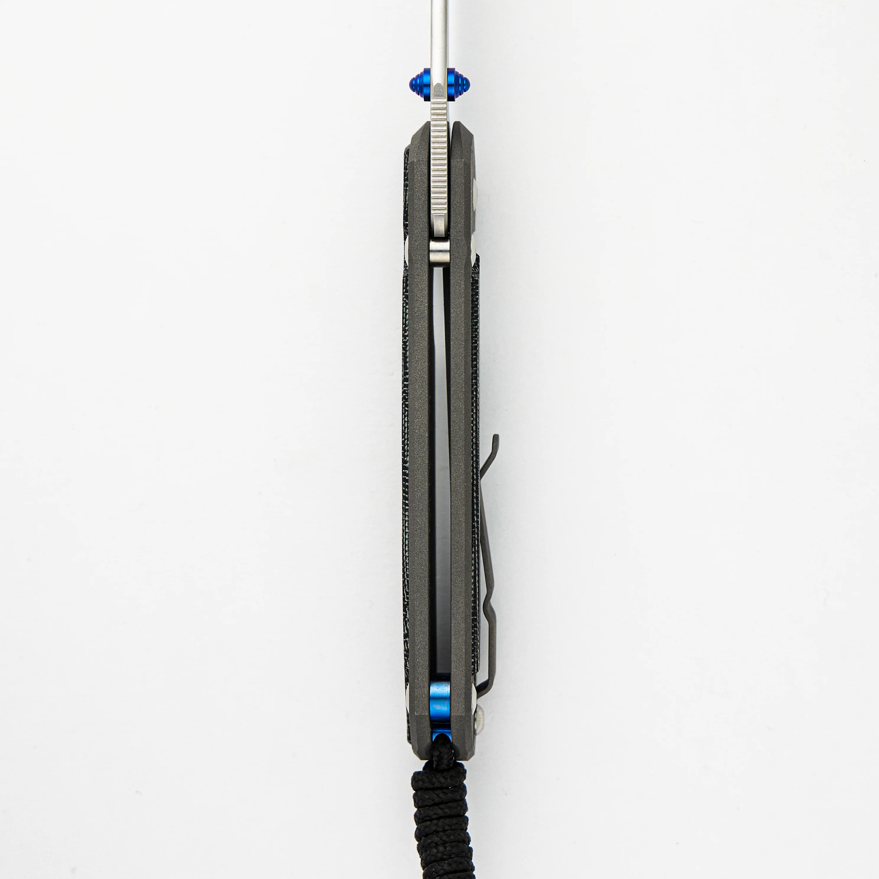 Large Sebenza 31 - Black Canvas Micarta Inlay - Drop Point CPM MagnaCut Blade - Blue Double Thumb Lugs - Image 7