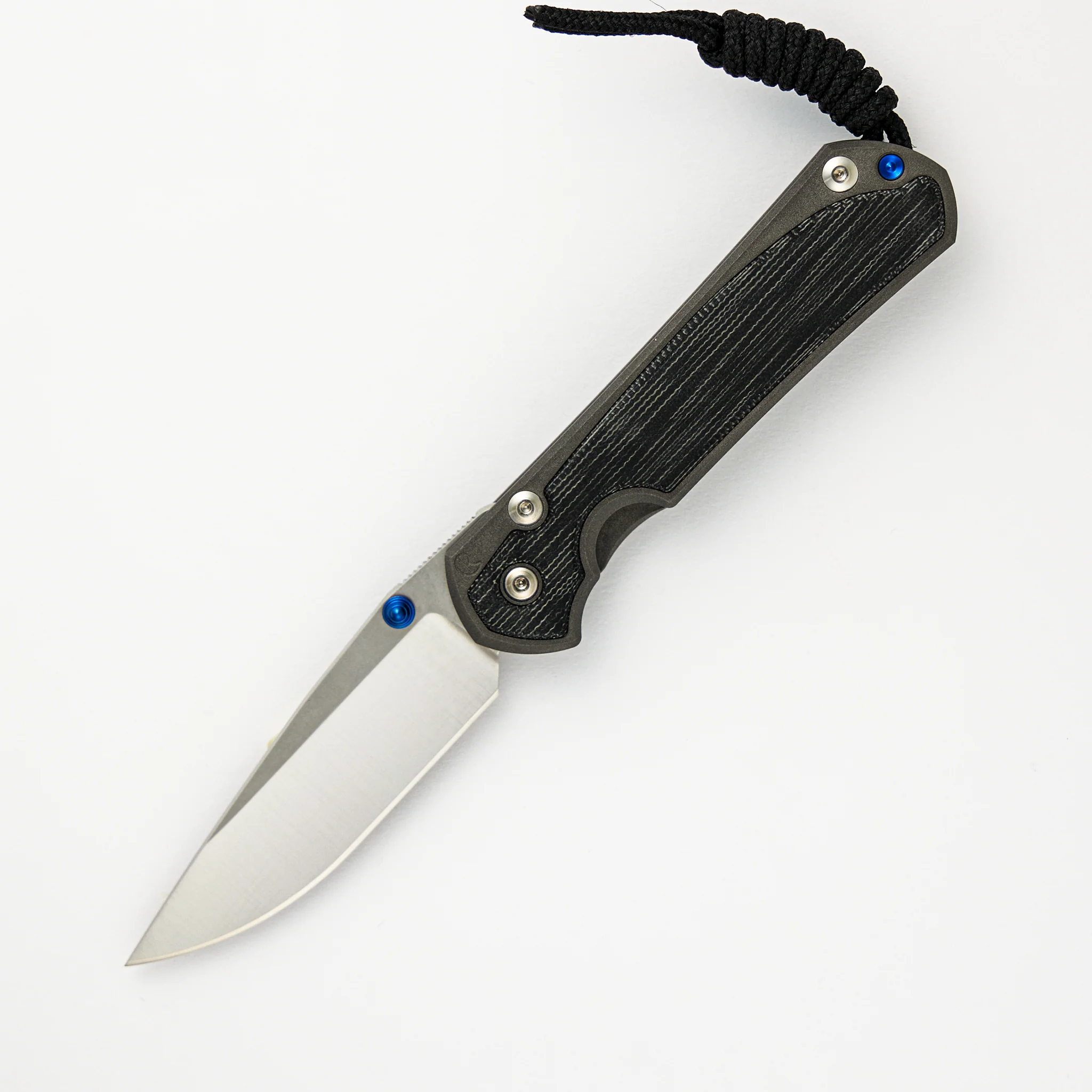Large Sebenza 31 Black Canvas Micarta Inlay - Polished CPM MagnaCut Blade – Blue Double Thumb Lugs