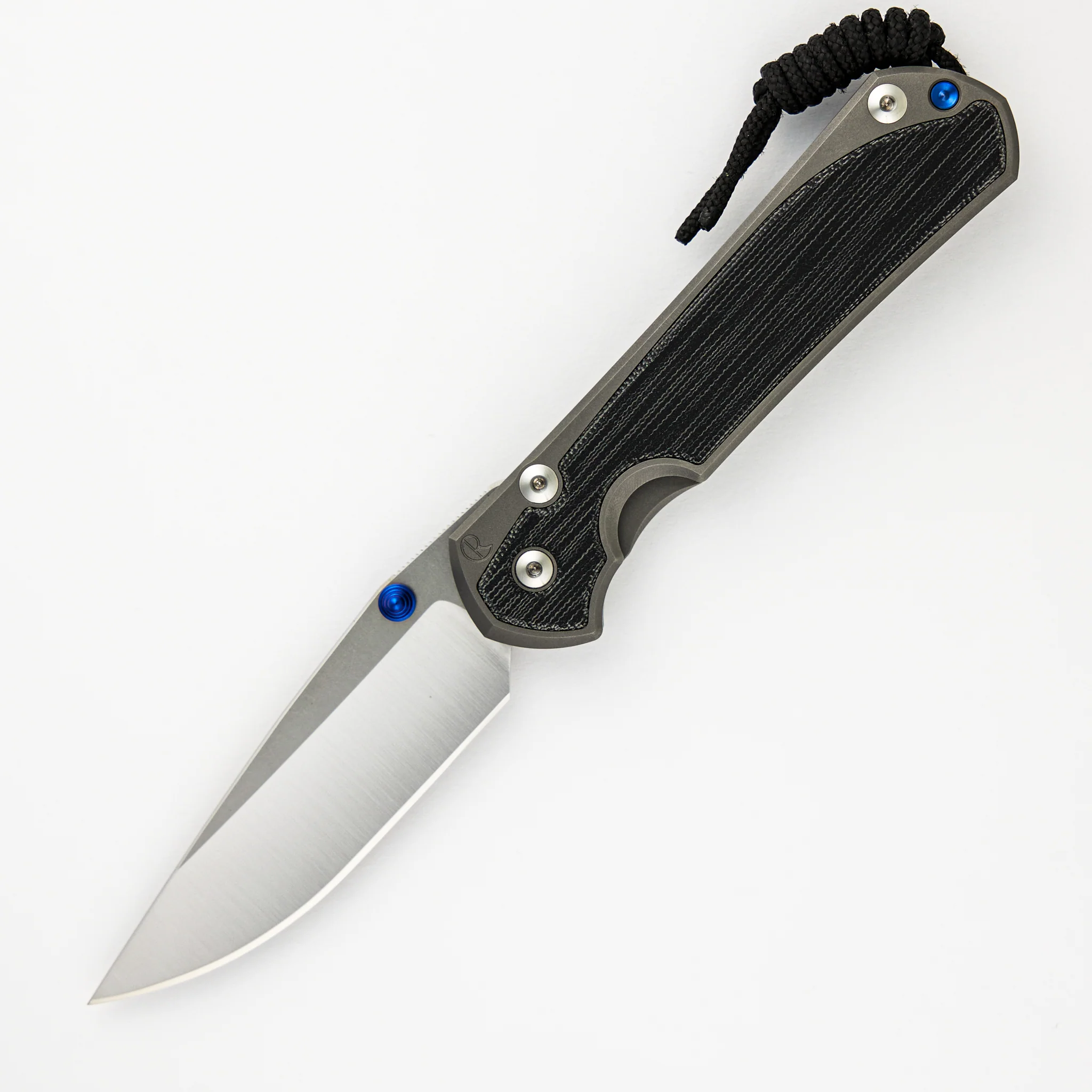 Large Sebenza 31 - Black Canvas Micarta Inlay - Polished Drop Point CPM MagnaCut Blade - Blue Double Thumb Lugs