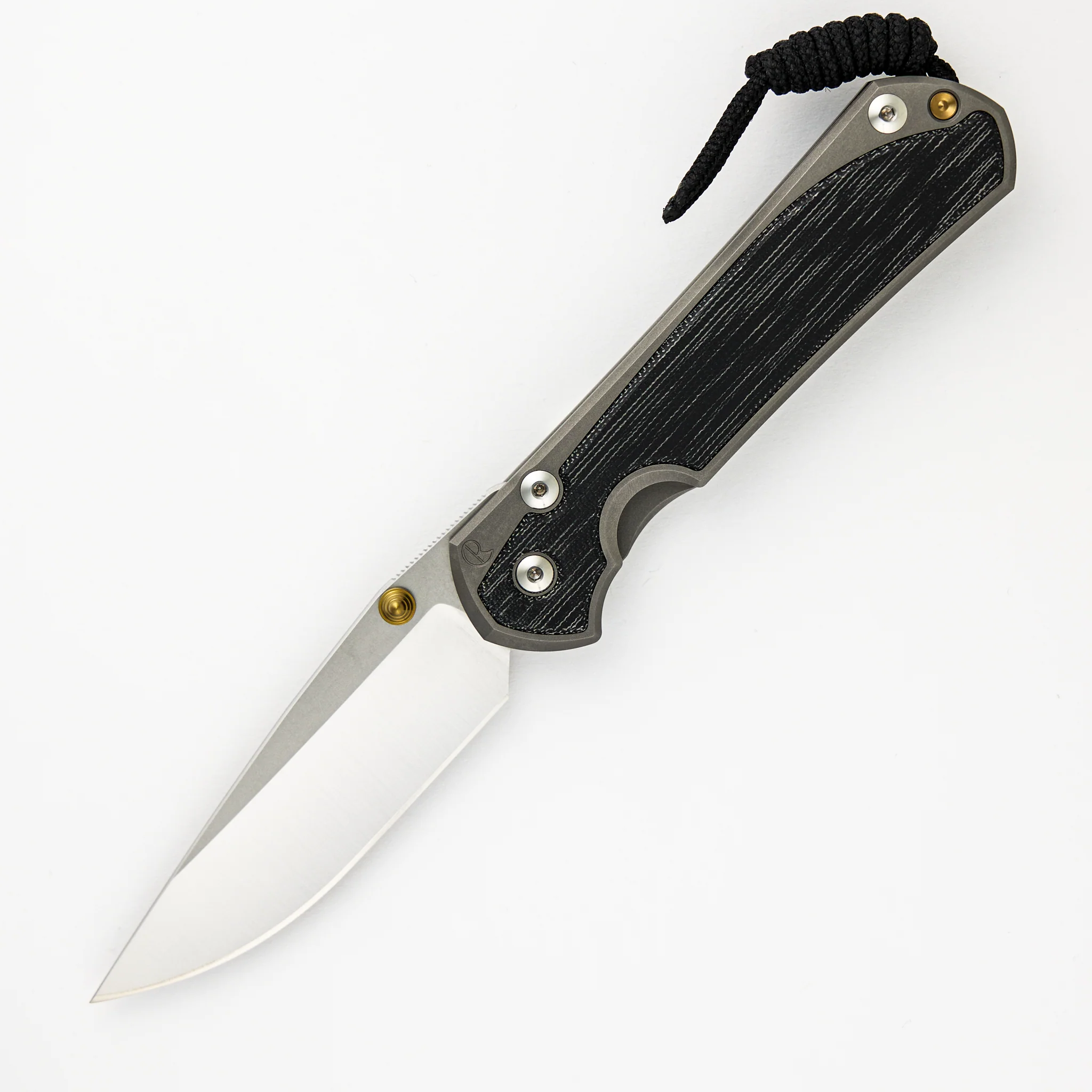 Large Sebenza 31 Black Canvas Micarta Inlay – Polished CPM MagnaCut Blade – Glass Blasted - Gold Double Thumb Lugs