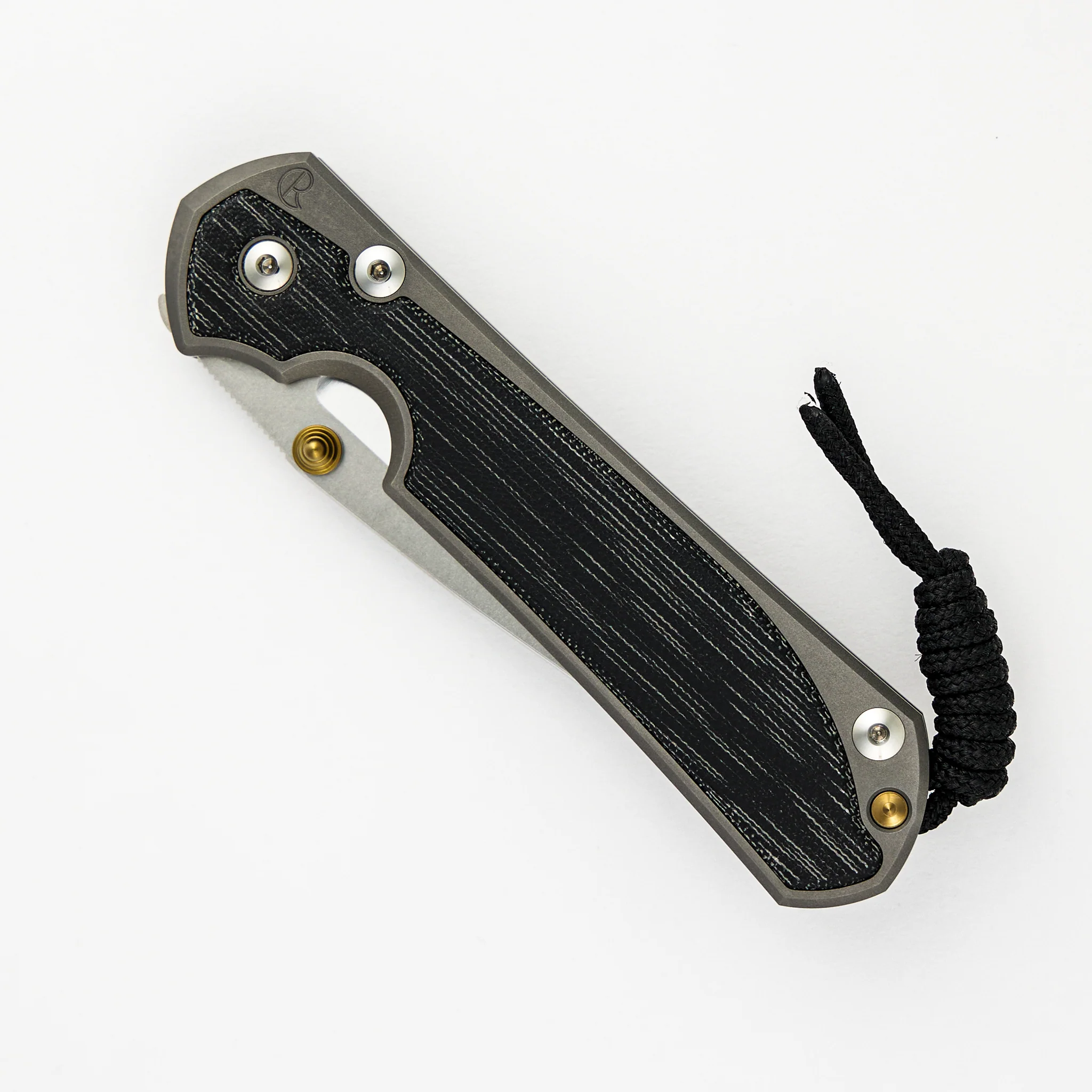 Large Sebenza 31 Black Canvas Micarta Inlay – Polished CPM MagnaCut Blade – Glass Blasted - Gold Double Thumb Lugs - Image 3