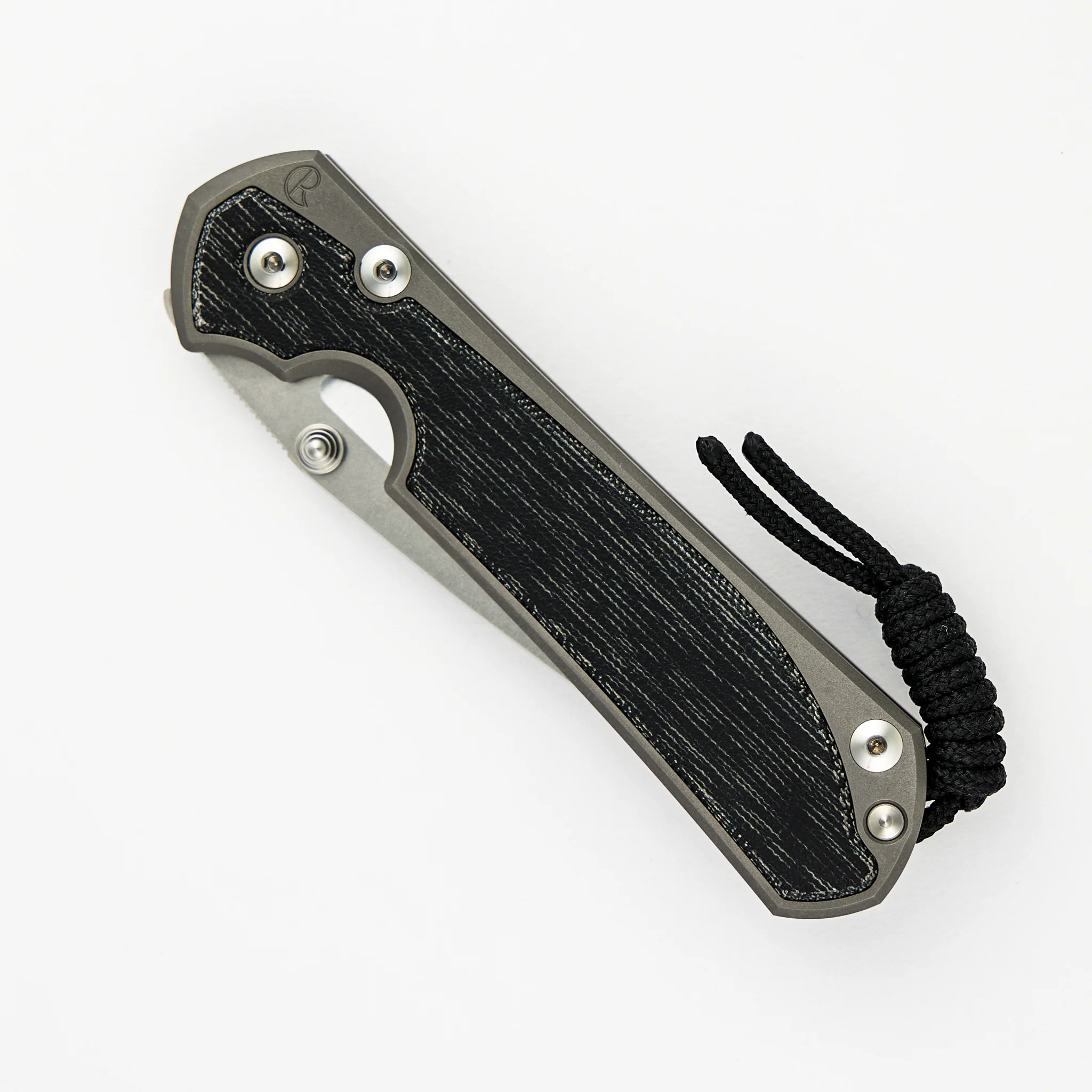 LARGE SEBENZA 31 BLACK CANVAS MICARTA INLAY – POLISHED CPM MAGNACUT BLADE – GLASS BLASTED - SILVER DOUBLE THUMB LUGS - Image 3