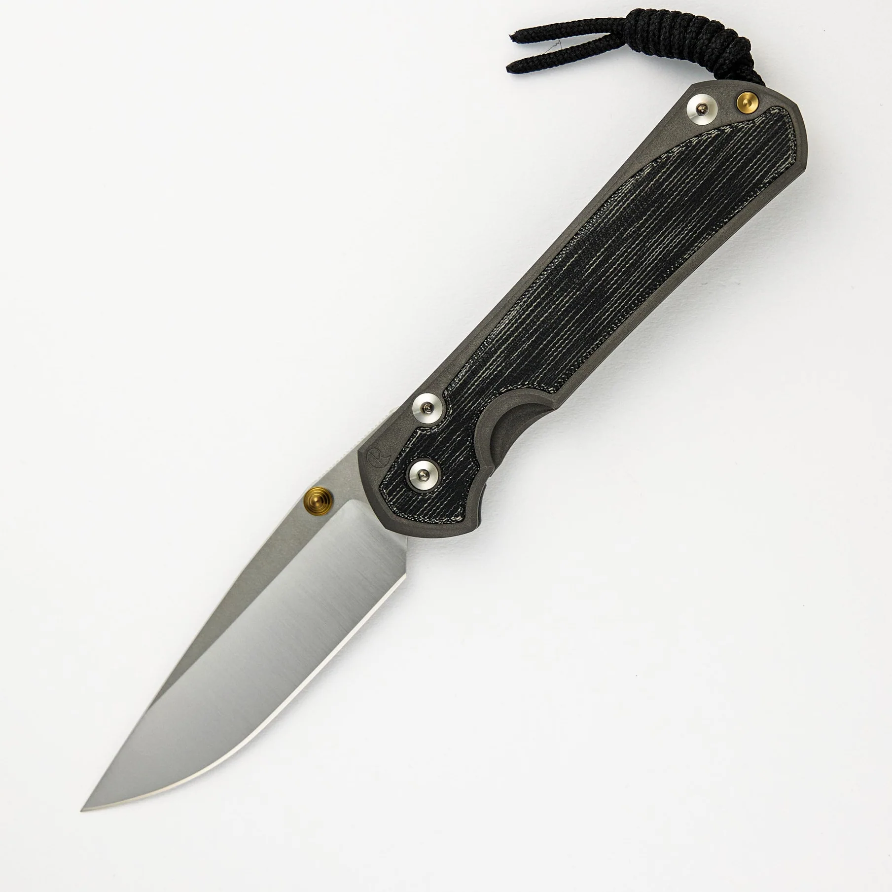 Large Sebenza 31 Black Canvas Micarta Inlay - Polished CPM MagnaCut Blade - Gold Double Thumb Lugs