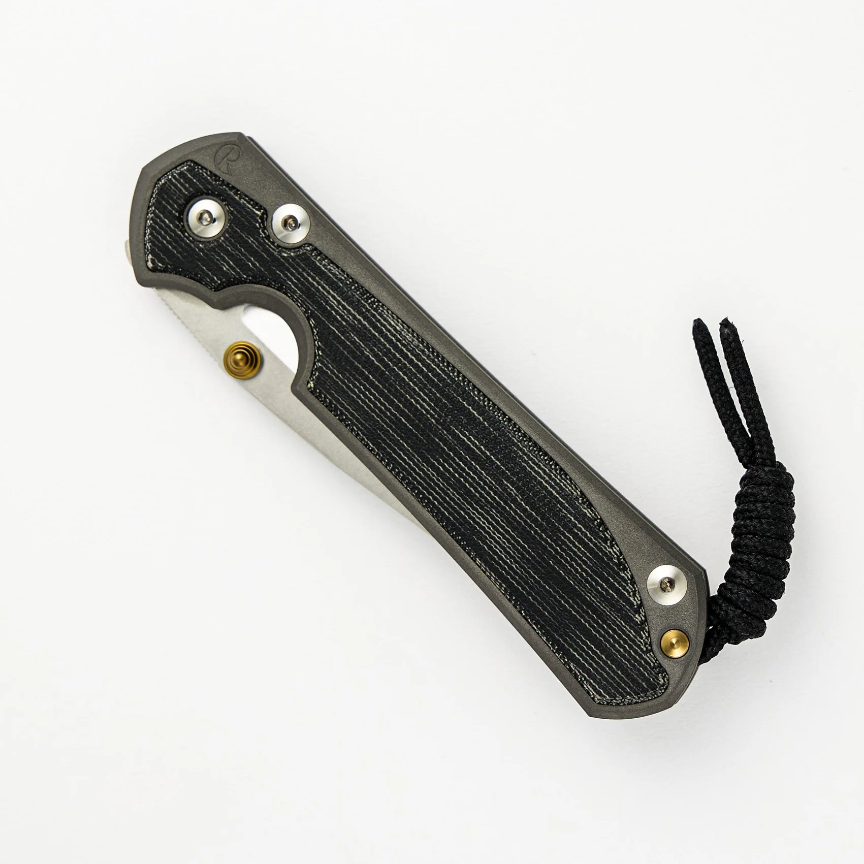 Large Sebenza 31 Black Canvas Micarta Inlay - Polished CPM MagnaCut Blade - Gold Double Thumb Lugs - Image 3