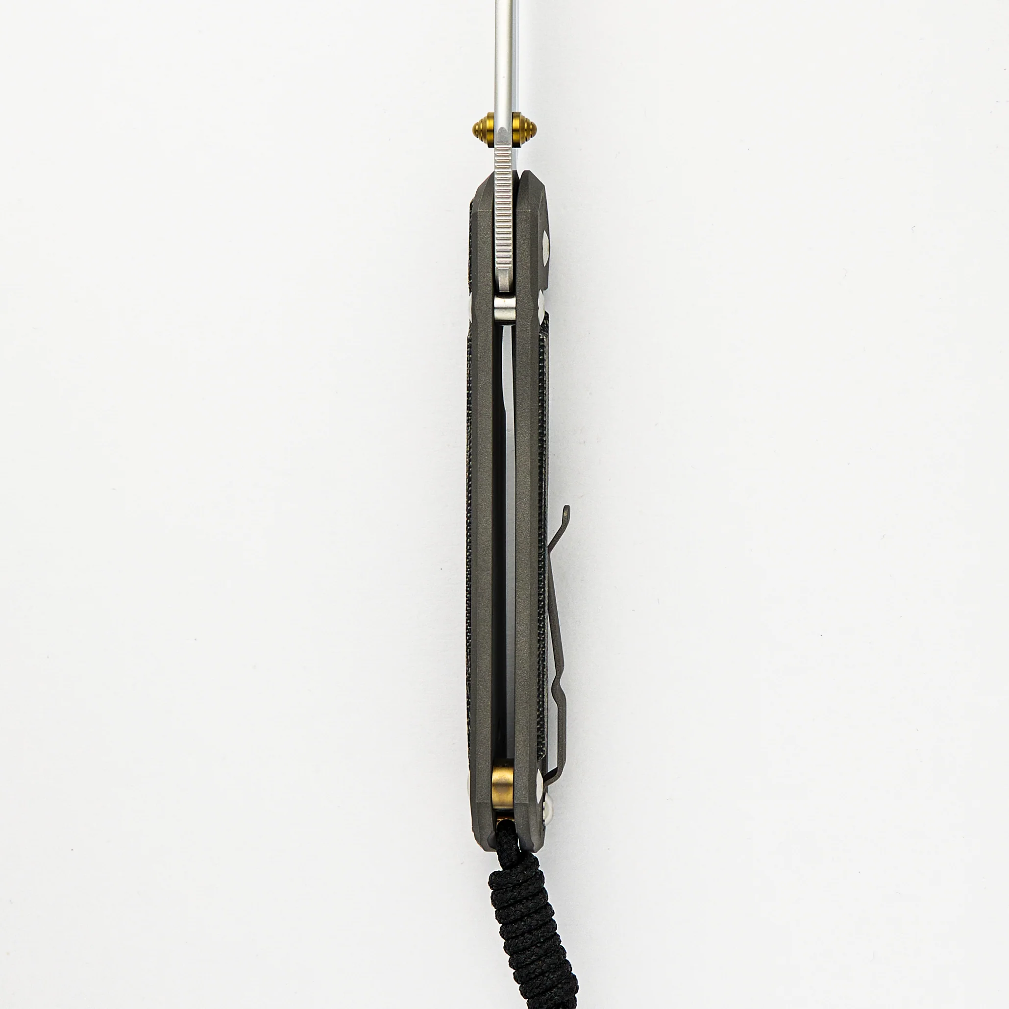 Large Sebenza 31 Black Canvas Micarta Inlay - Polished CPM MagnaCut Blade - Gold Double Thumb Lugs - Image 7