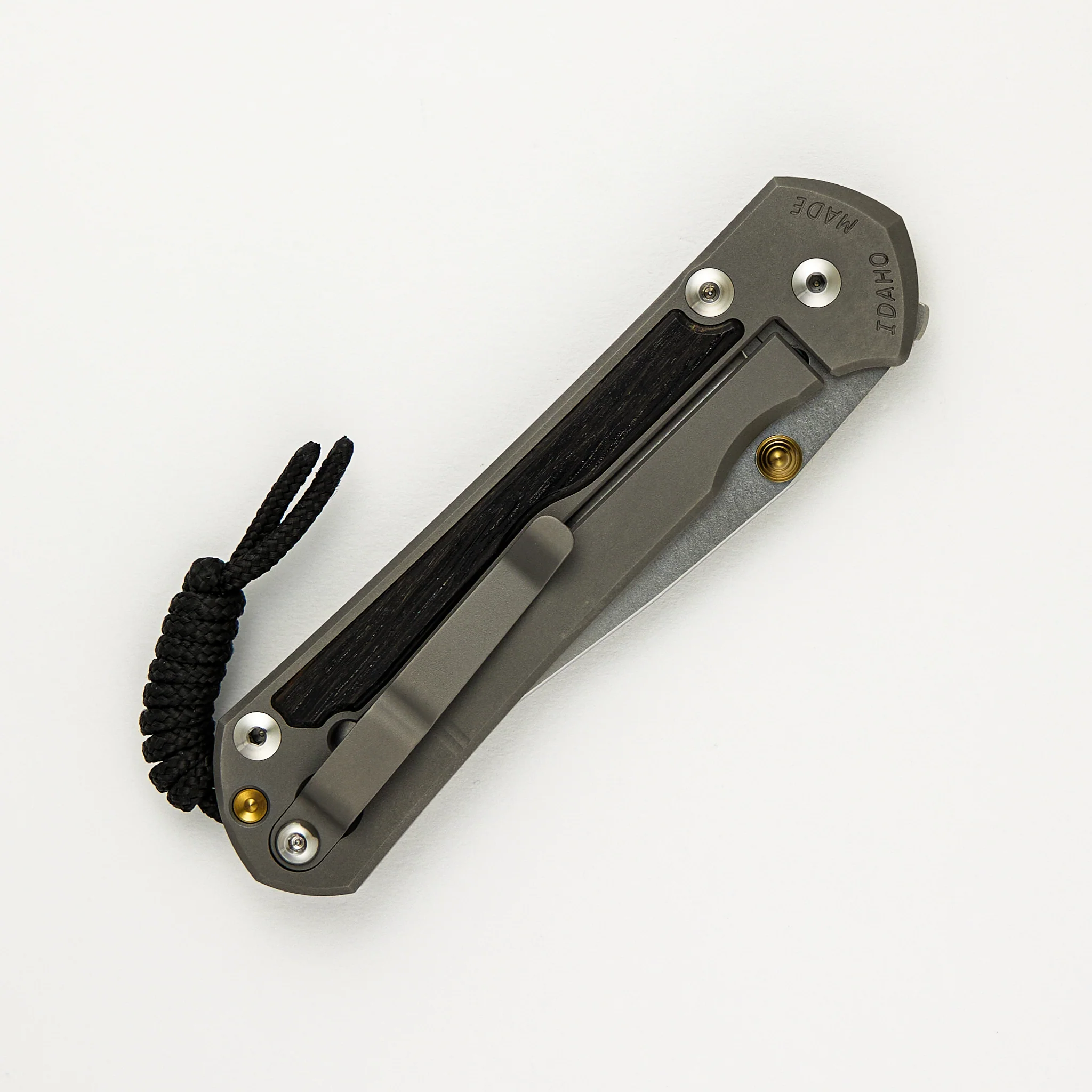 Large Sebenza 31 - Bog Oak Inlay - CPM MagnaCut Blade - Gold Double Thumb Lugs - Image 46