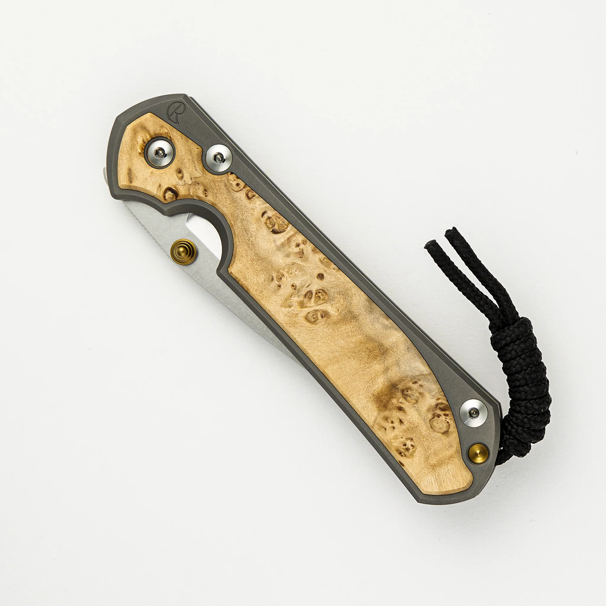 Large Sebenza 31 - Box Elder Inlay - Drop Point CPM MagnaCut Blade - Gold Double Thumb Lugs - Image 10