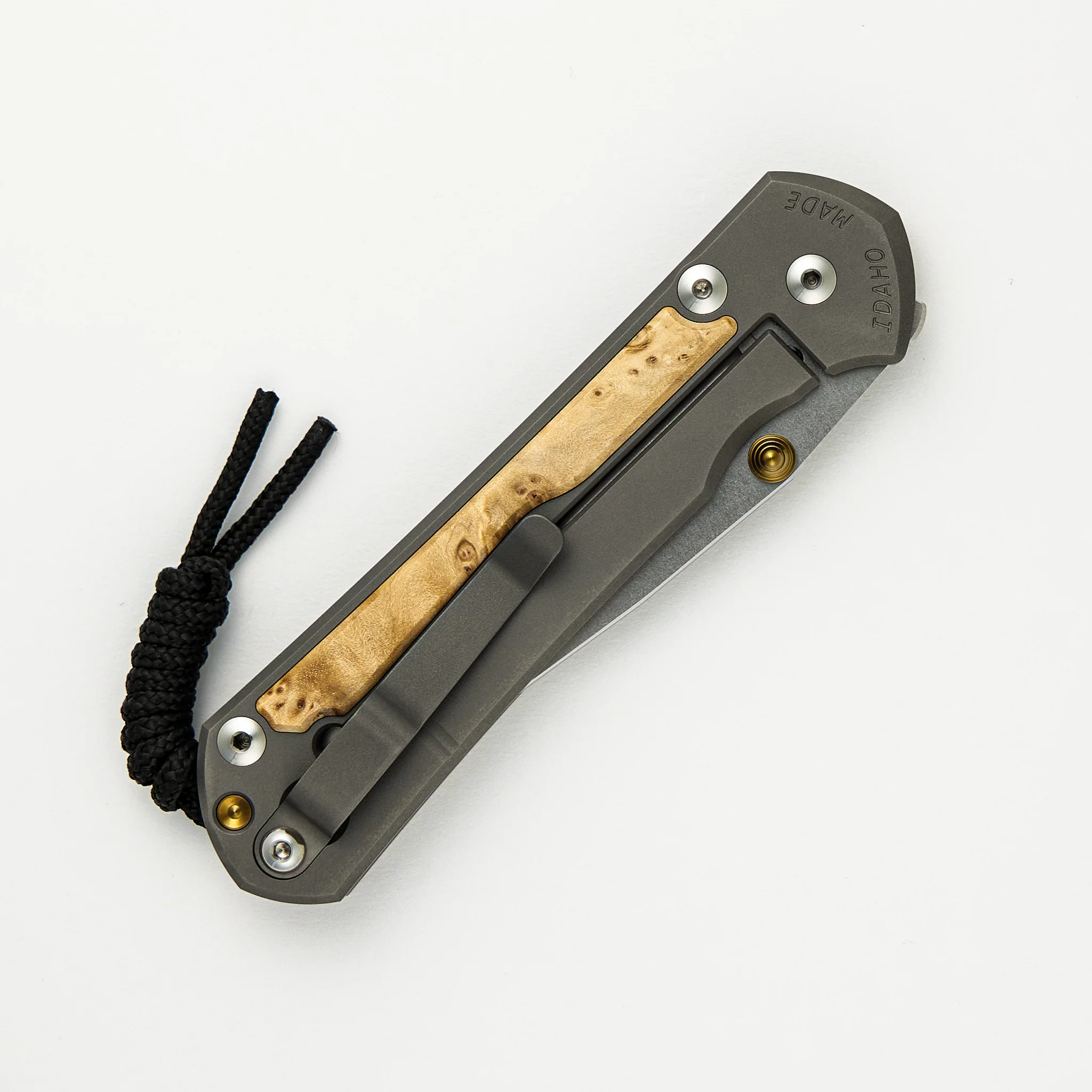 Large Sebenza 31 - Box Elder Inlay - Drop Point CPM MagnaCut Blade - Gold Double Thumb Lugs - Image 11