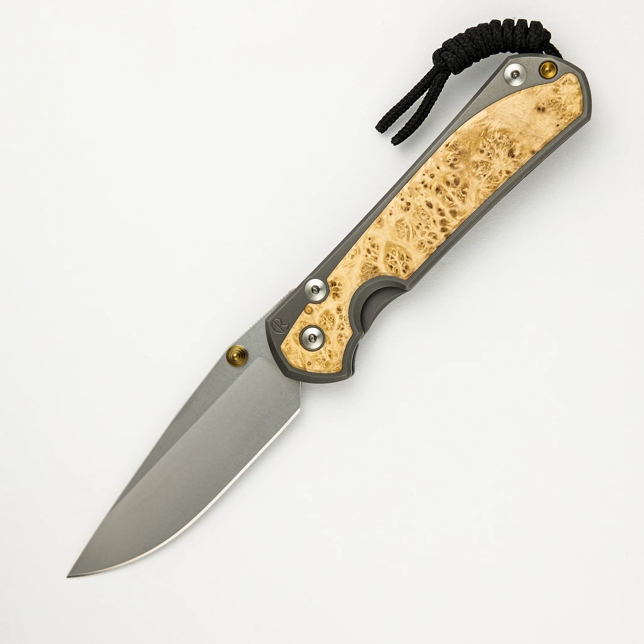 Large Sebenza 31 - Box Elder Inlay - Drop Point CPM MagnaCut Blade - Gold Double Thumb Lugs - Image 15