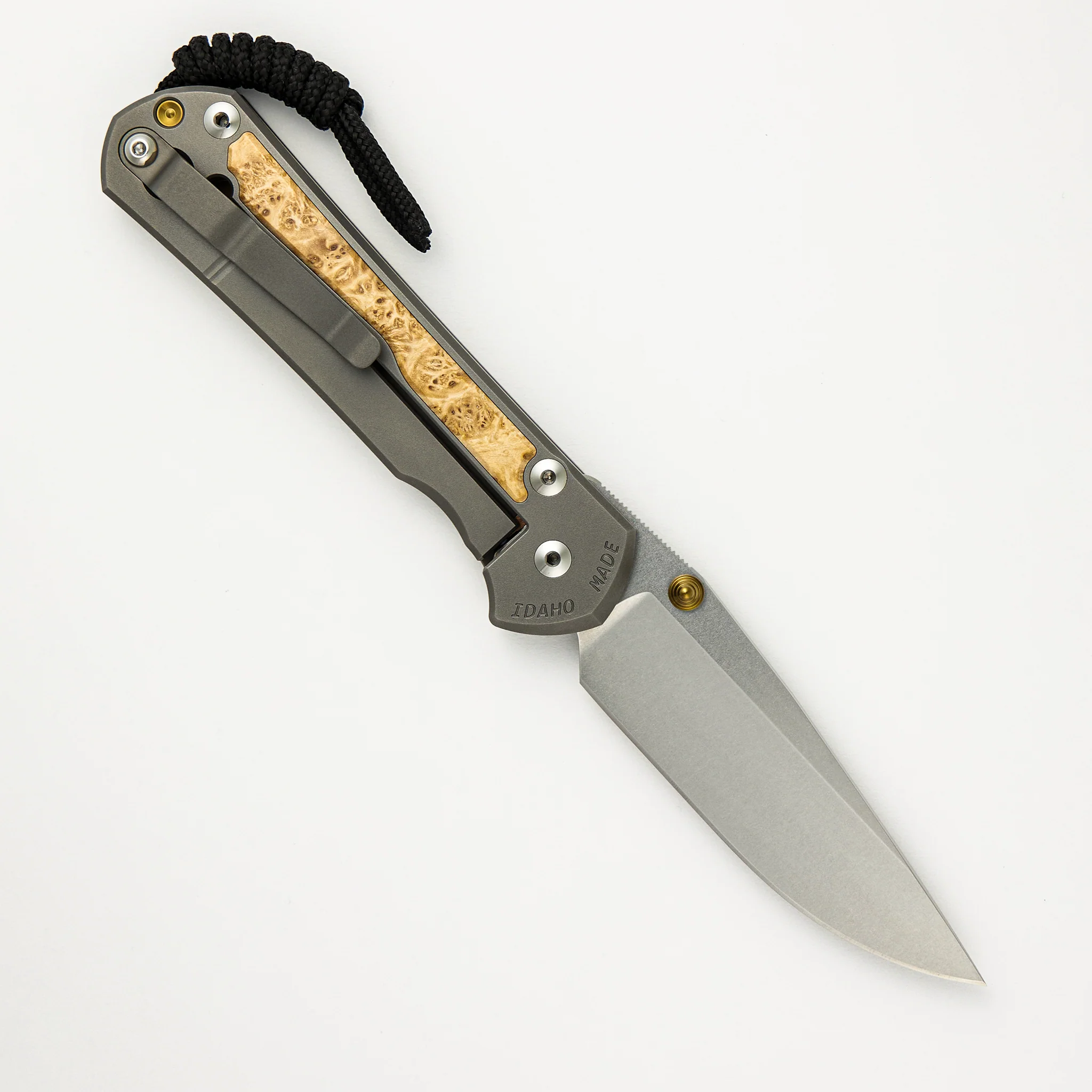 Large Sebenza 31 - Box Elder Inlay - Drop Point CPM MagnaCut Blade - Gold Double Thumb Lugs - Image 16