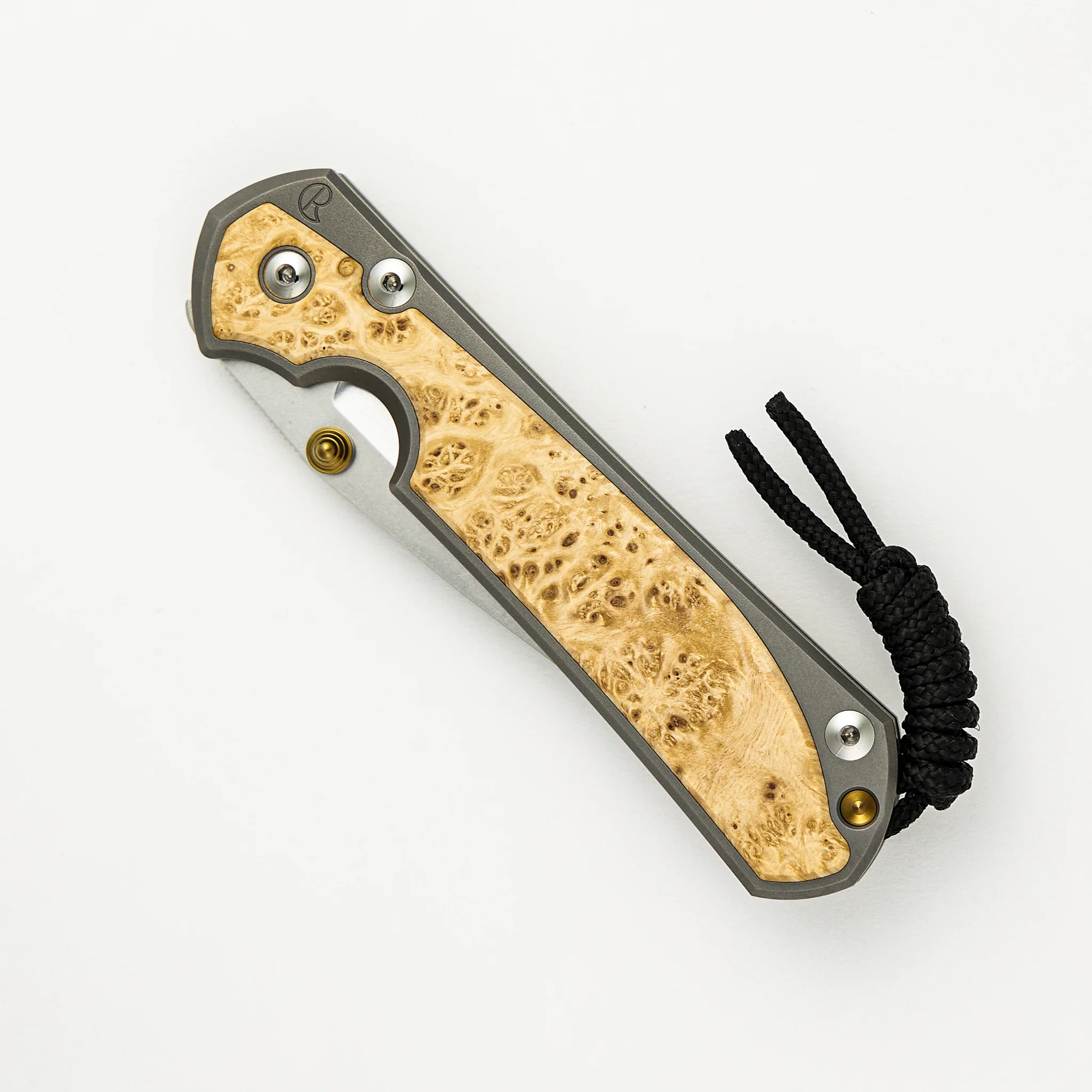 Large Sebenza 31 - Box Elder Inlay - Drop Point CPM MagnaCut Blade - Gold Double Thumb Lugs - Image 17