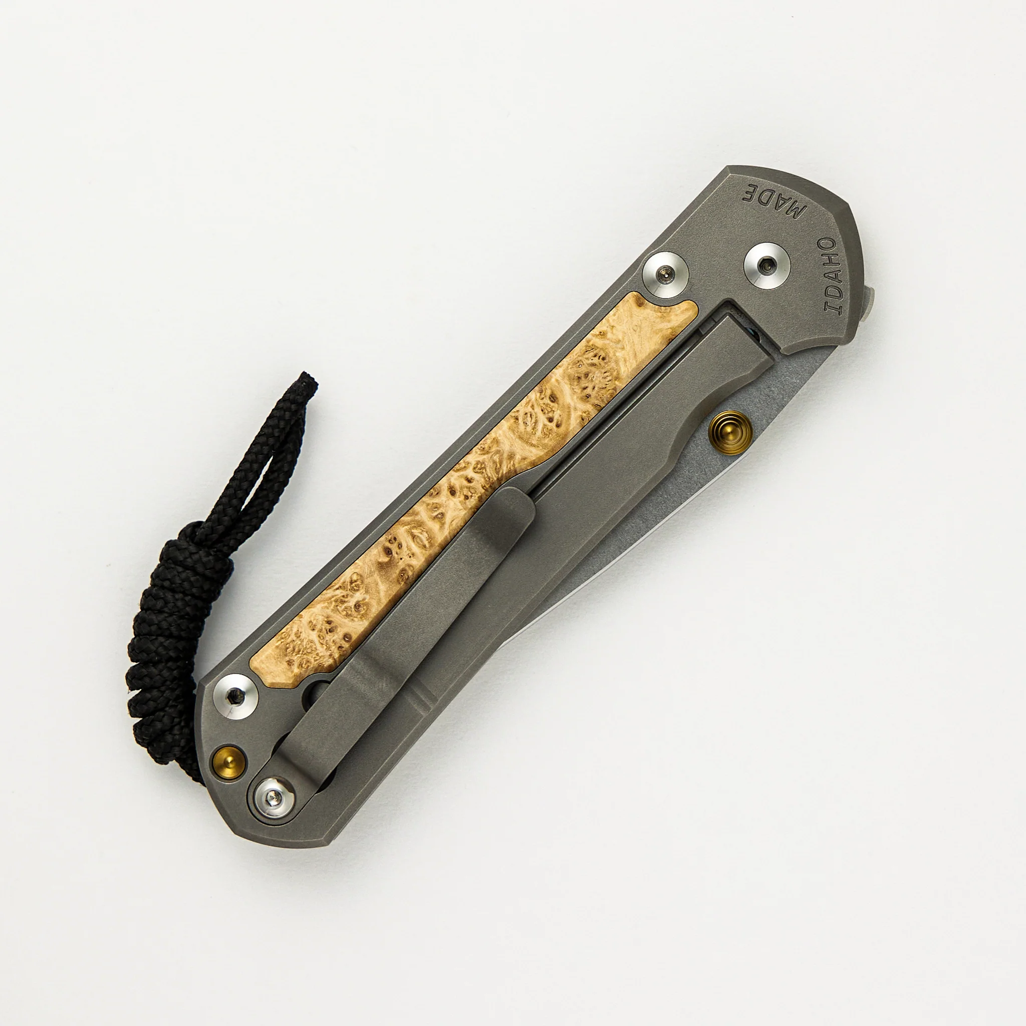 Large Sebenza 31 - Box Elder Inlay - Drop Point CPM MagnaCut Blade - Gold Double Thumb Lugs - Image 18