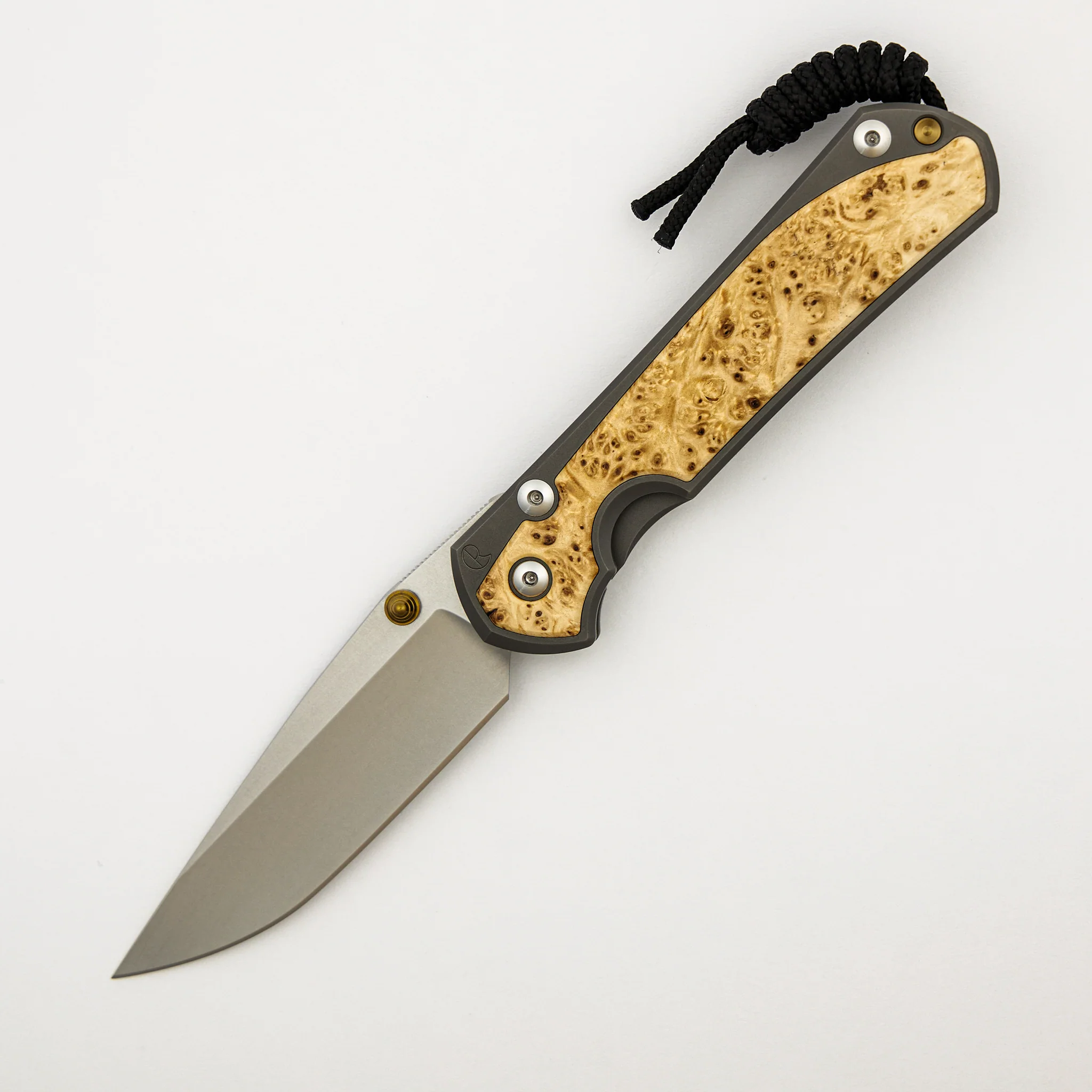 Large Sebenza 31 - Box Elder Inlay - Drop Point CPM MagnaCut Blade - Gold Double Thumb Lugs - Image 22