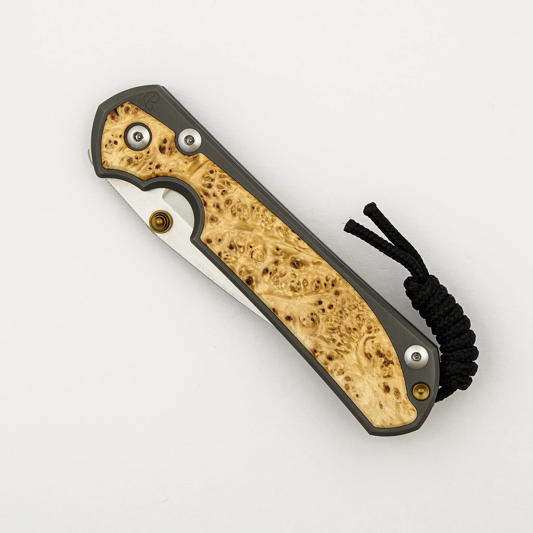 Large Sebenza 31 - Box Elder Inlay - Drop Point CPM MagnaCut Blade - Gold Double Thumb Lugs - Image 24