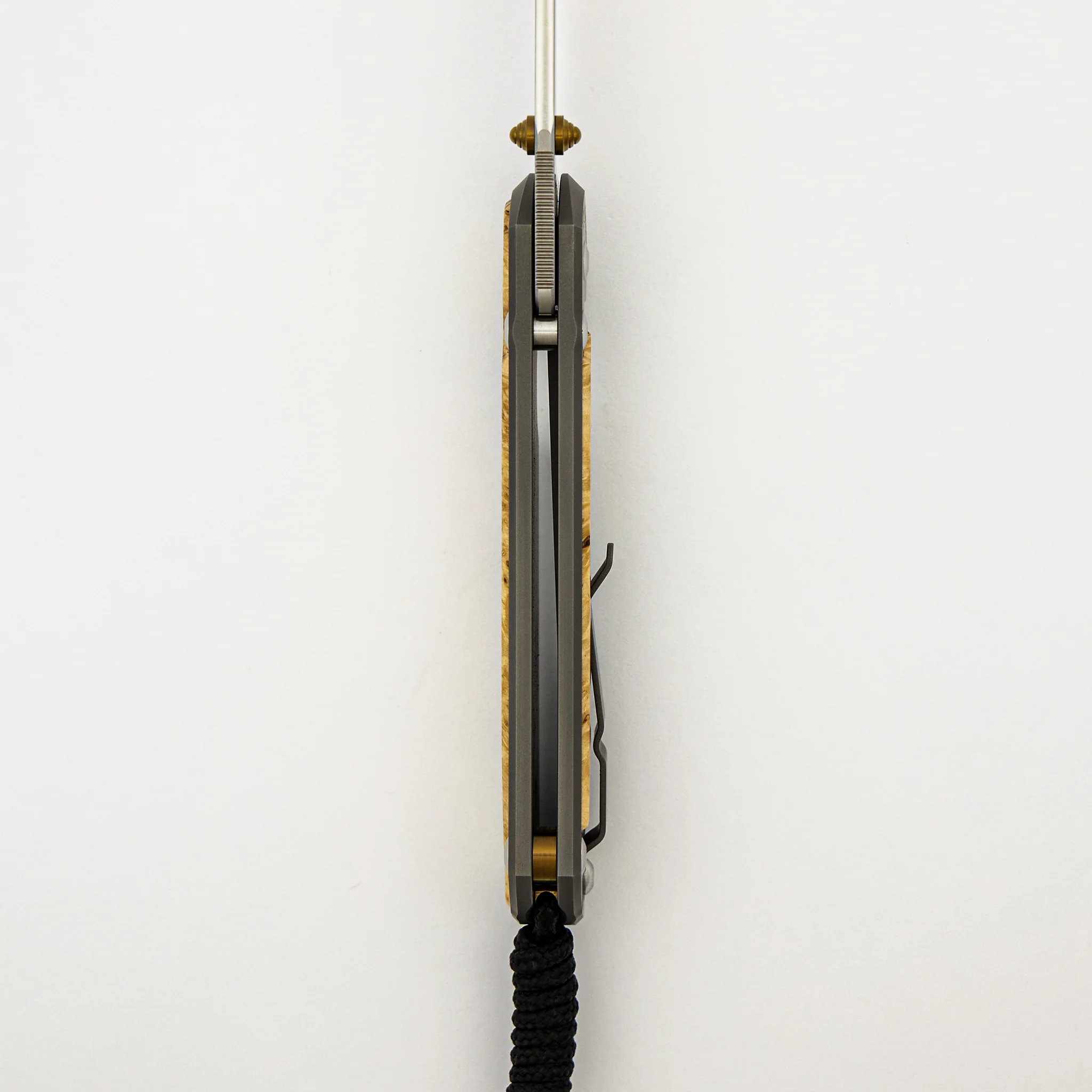 Large Sebenza 31 - Box Elder Inlay - Drop Point CPM MagnaCut Blade - Gold Double Thumb Lugs - Image 28