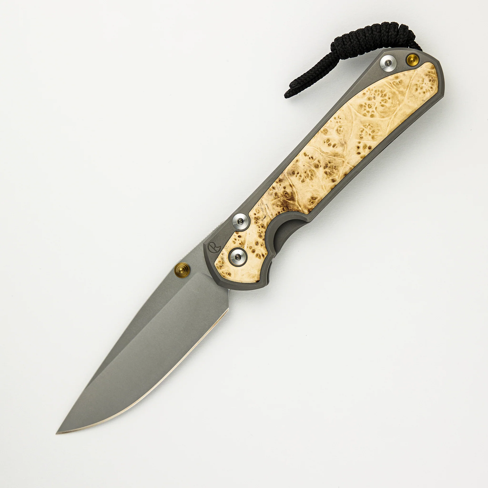Large Sebenza 31 - Box Elder Inlay - Drop Point CPM MagnaCut Blade - Gold Double Thumb Lugs - Image 29