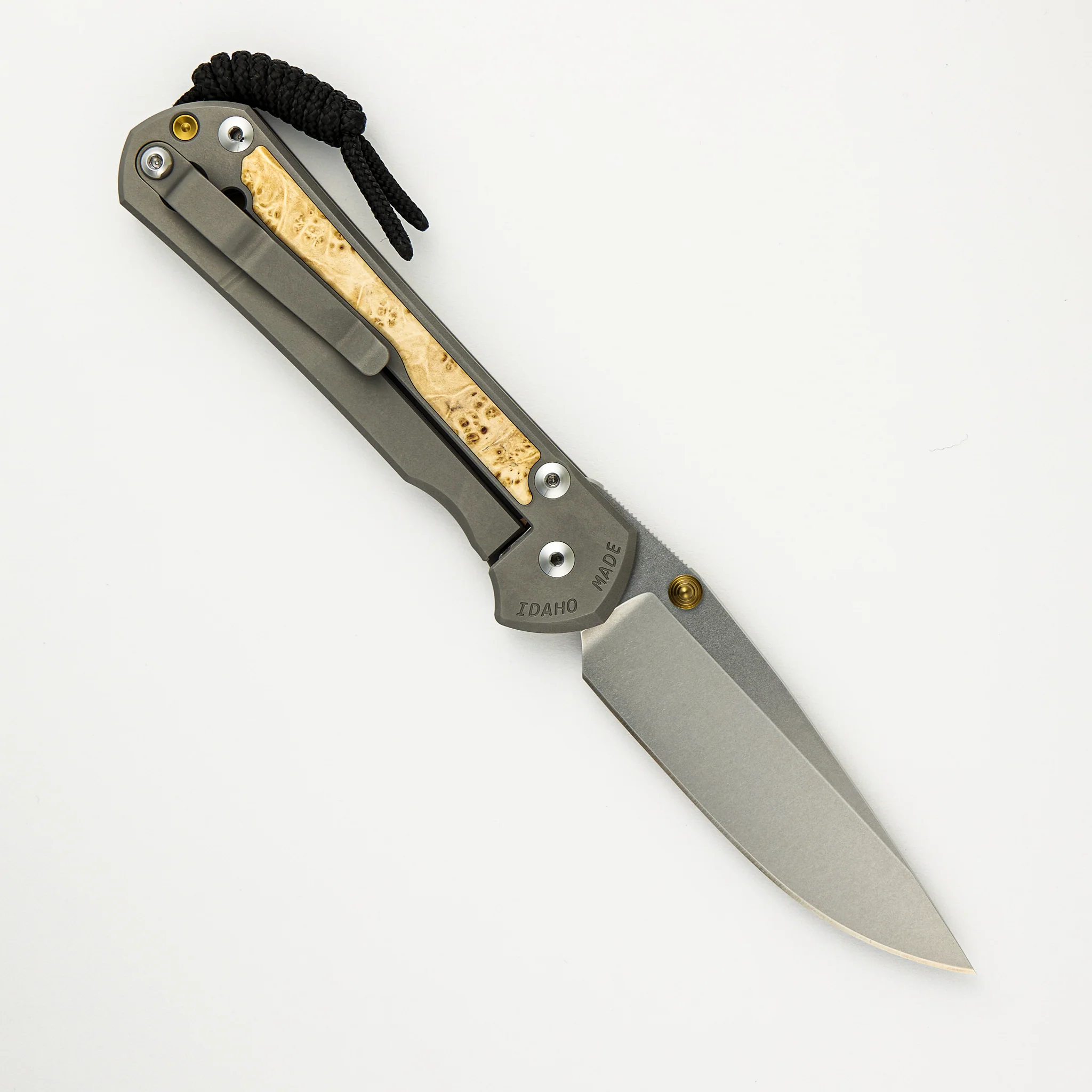 Large Sebenza 31 - Box Elder Inlay - Drop Point CPM MagnaCut Blade - Gold Double Thumb Lugs - Image 30