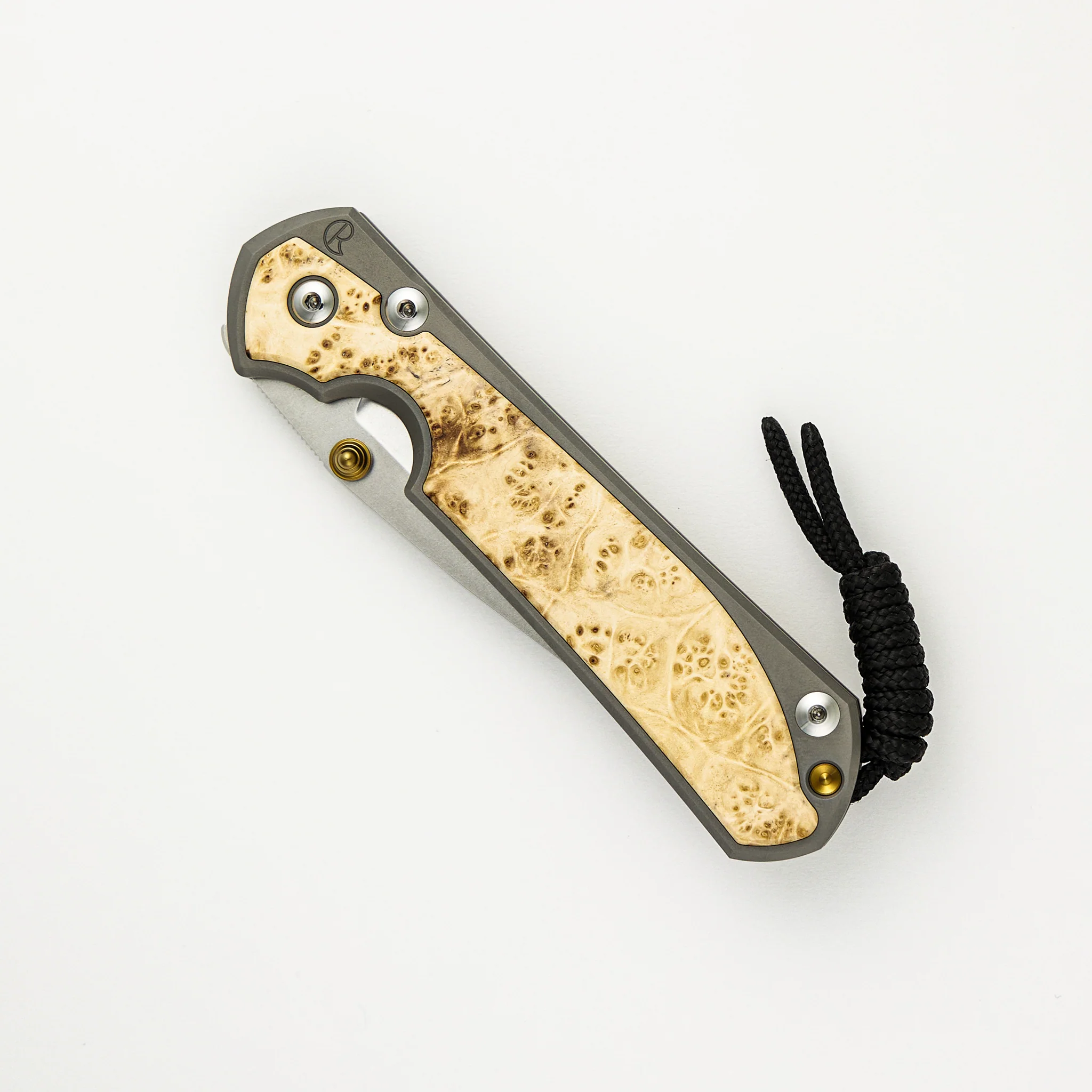 Large Sebenza 31 - Box Elder Inlay - Drop Point CPM MagnaCut Blade - Gold Double Thumb Lugs - Image 31