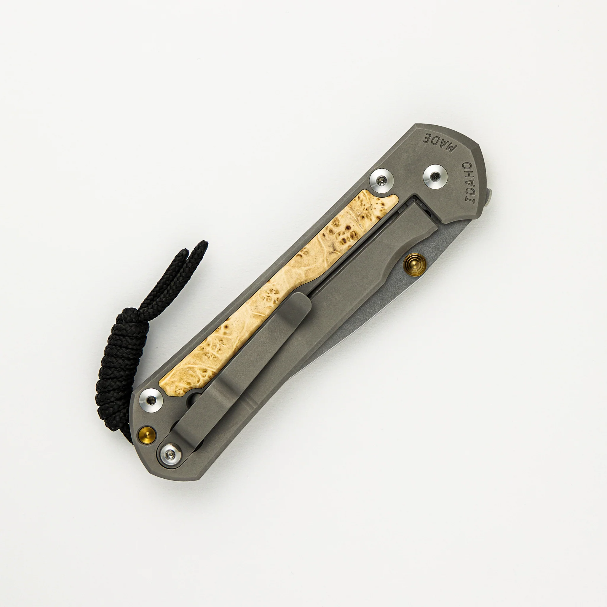 Large Sebenza 31 - Box Elder Inlay - Drop Point CPM MagnaCut Blade - Gold Double Thumb Lugs - Image 32