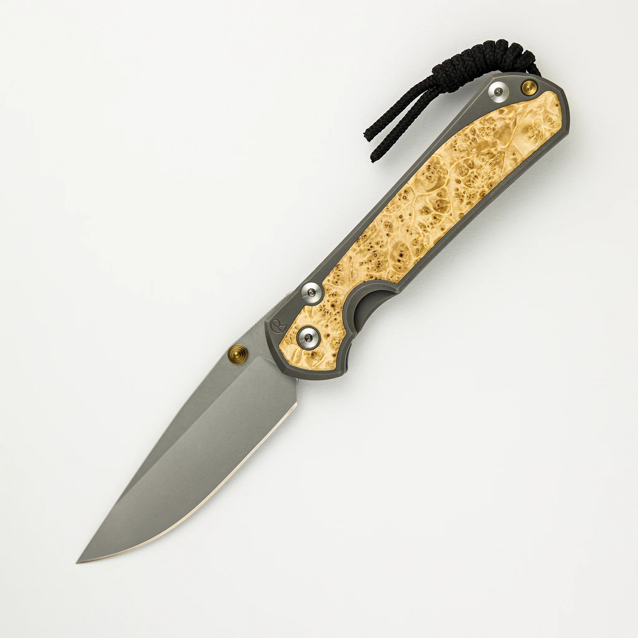 Large Sebenza 31 - Box Elder Inlay - Drop Point CPM MagnaCut Blade - Gold Double Thumb Lugs - Image 36