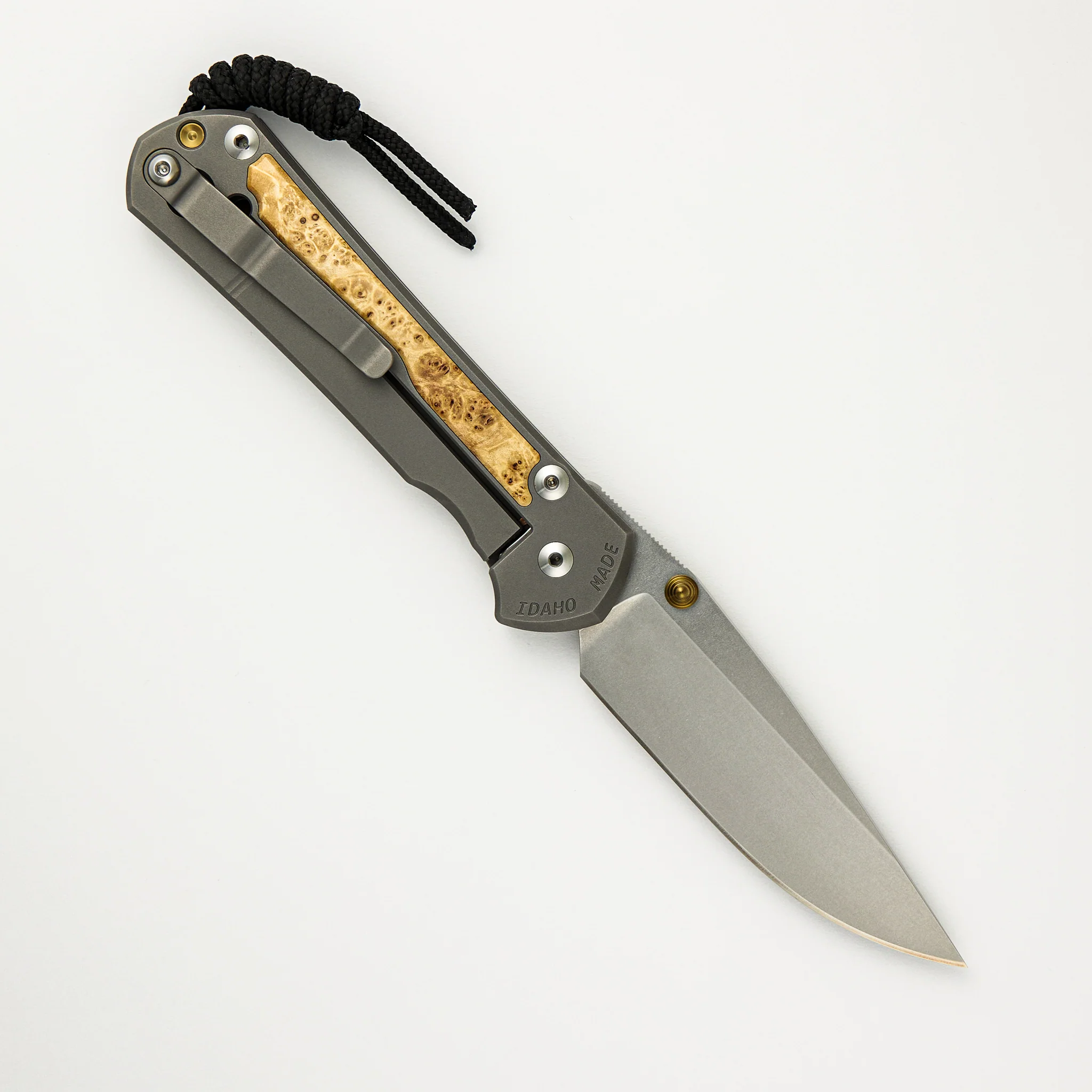 Large Sebenza 31 - Box Elder Inlay - Drop Point CPM MagnaCut Blade - Gold Double Thumb Lugs - Image 37