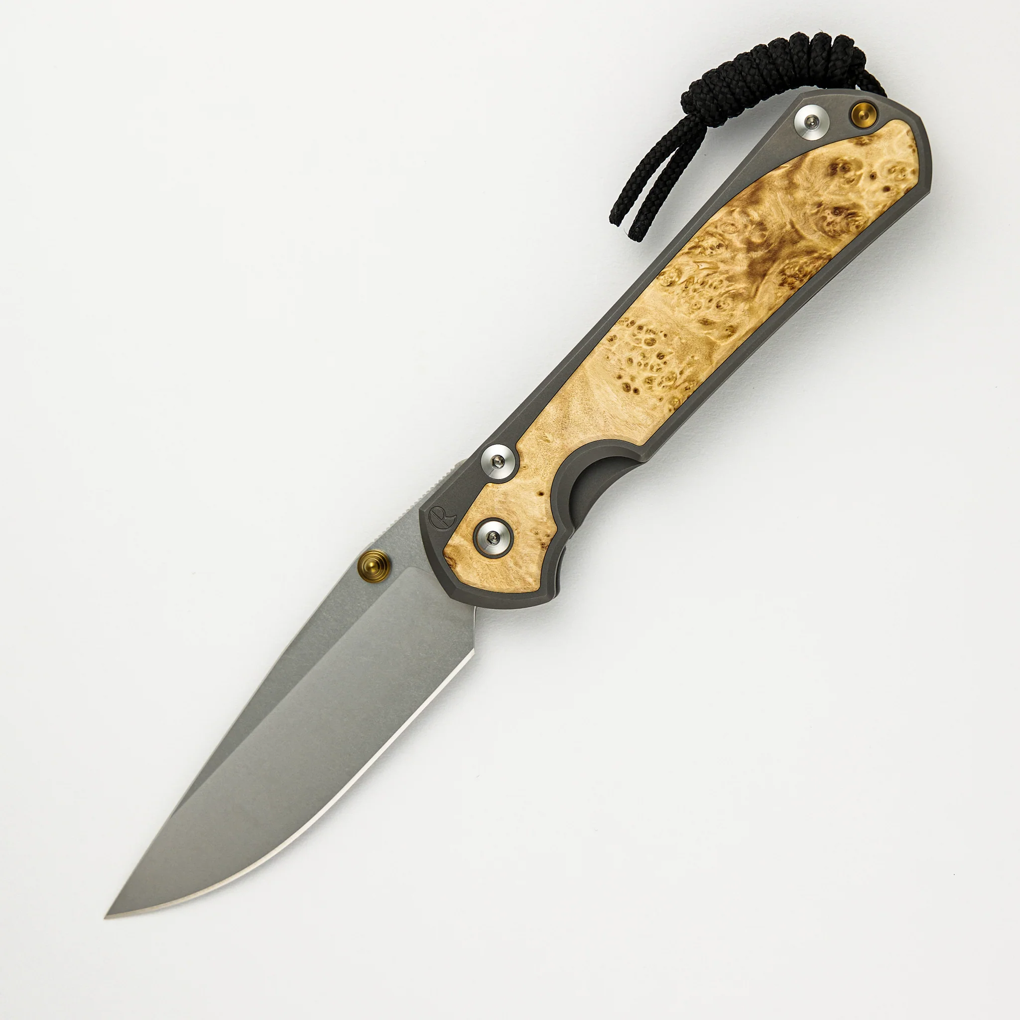 Large Sebenza 31 - Box Elder Inlay - Drop Point CPM MagnaCut Blade - Gold Double Thumb Lugs - Image 43