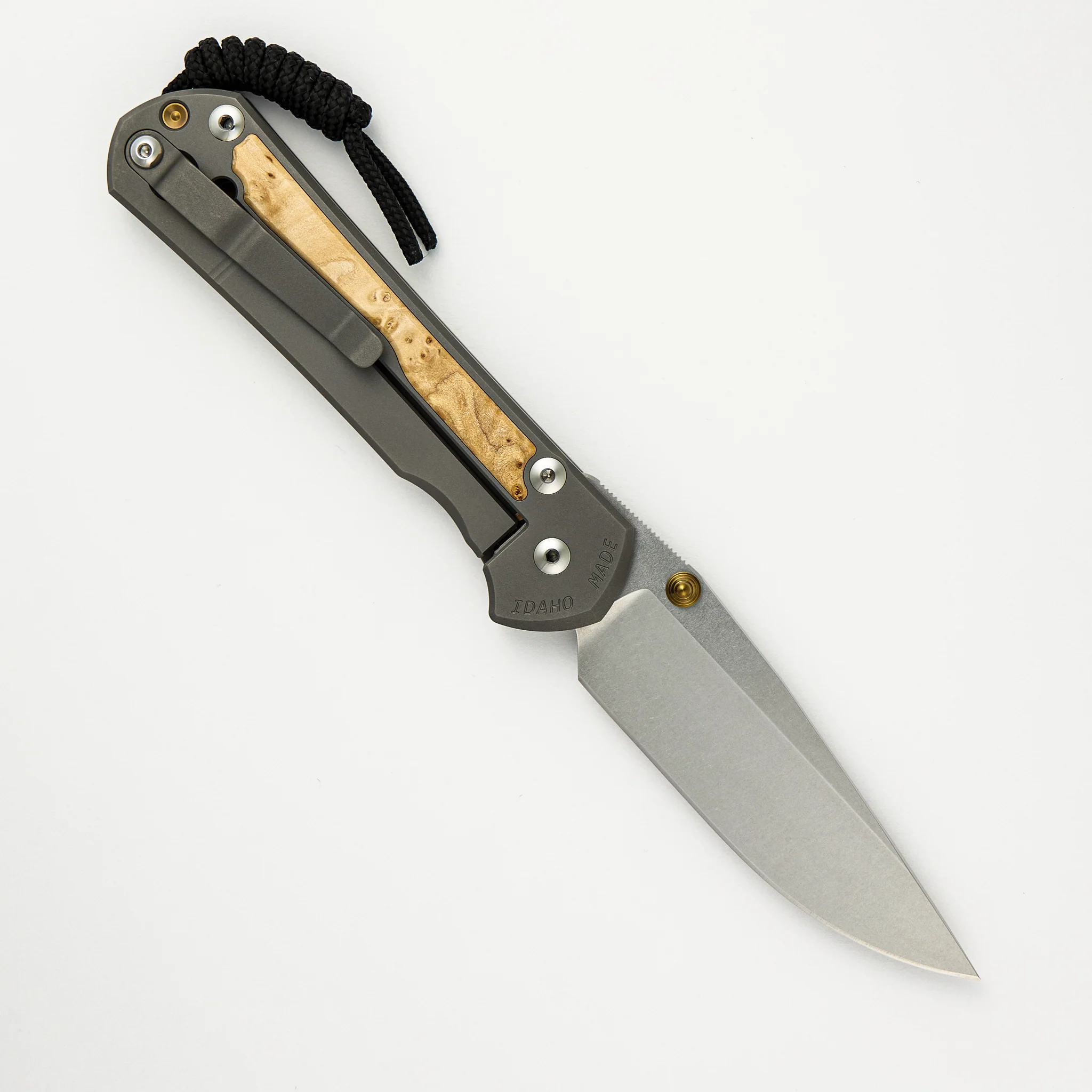 Large Sebenza 31 - Box Elder Inlay - Drop Point CPM MagnaCut Blade - Gold Double Thumb Lugs - Image 44